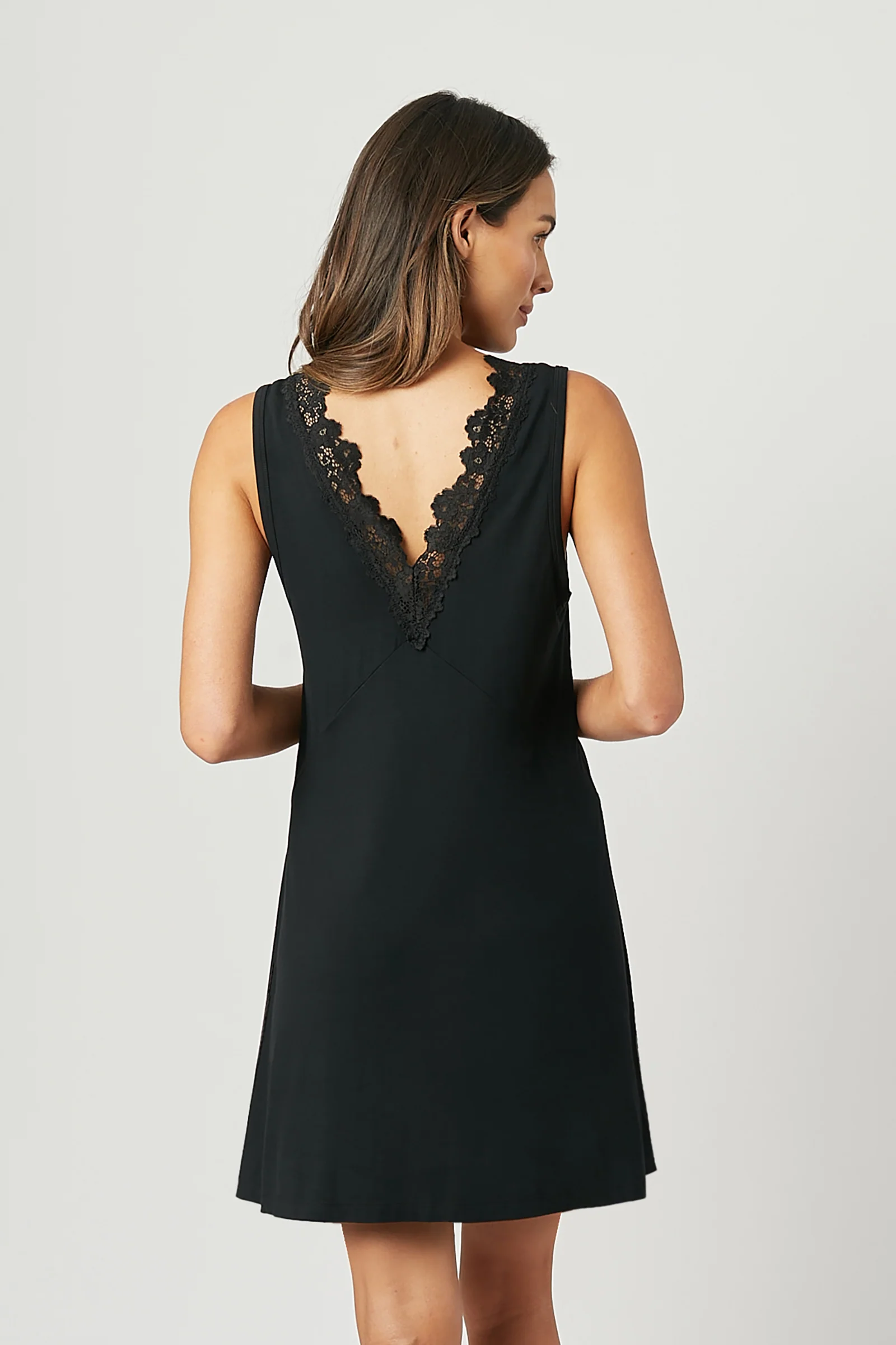 (Bundle) Lace Trim V-Neck Nightie + Modal Robe BLACK - Image 5