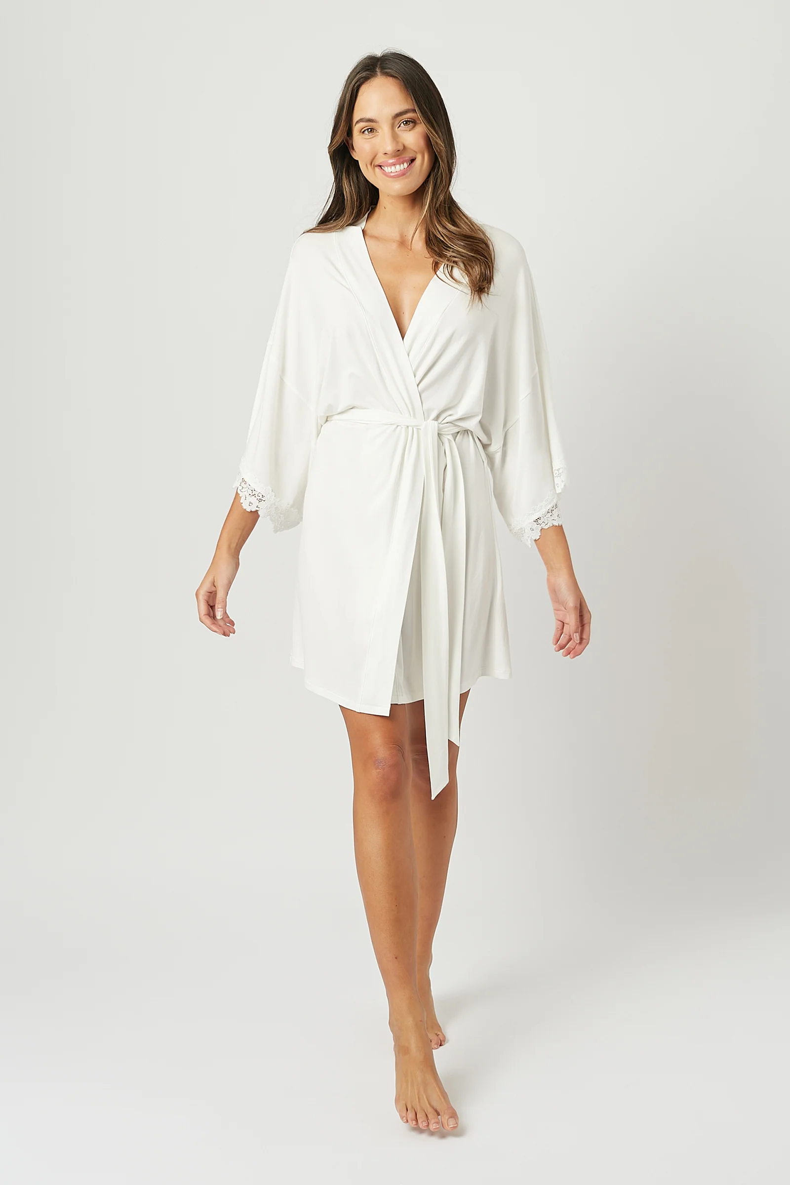 (Bundle) Lace Trim V-Neck Nightie + Modal Robe IVORY - Image 6