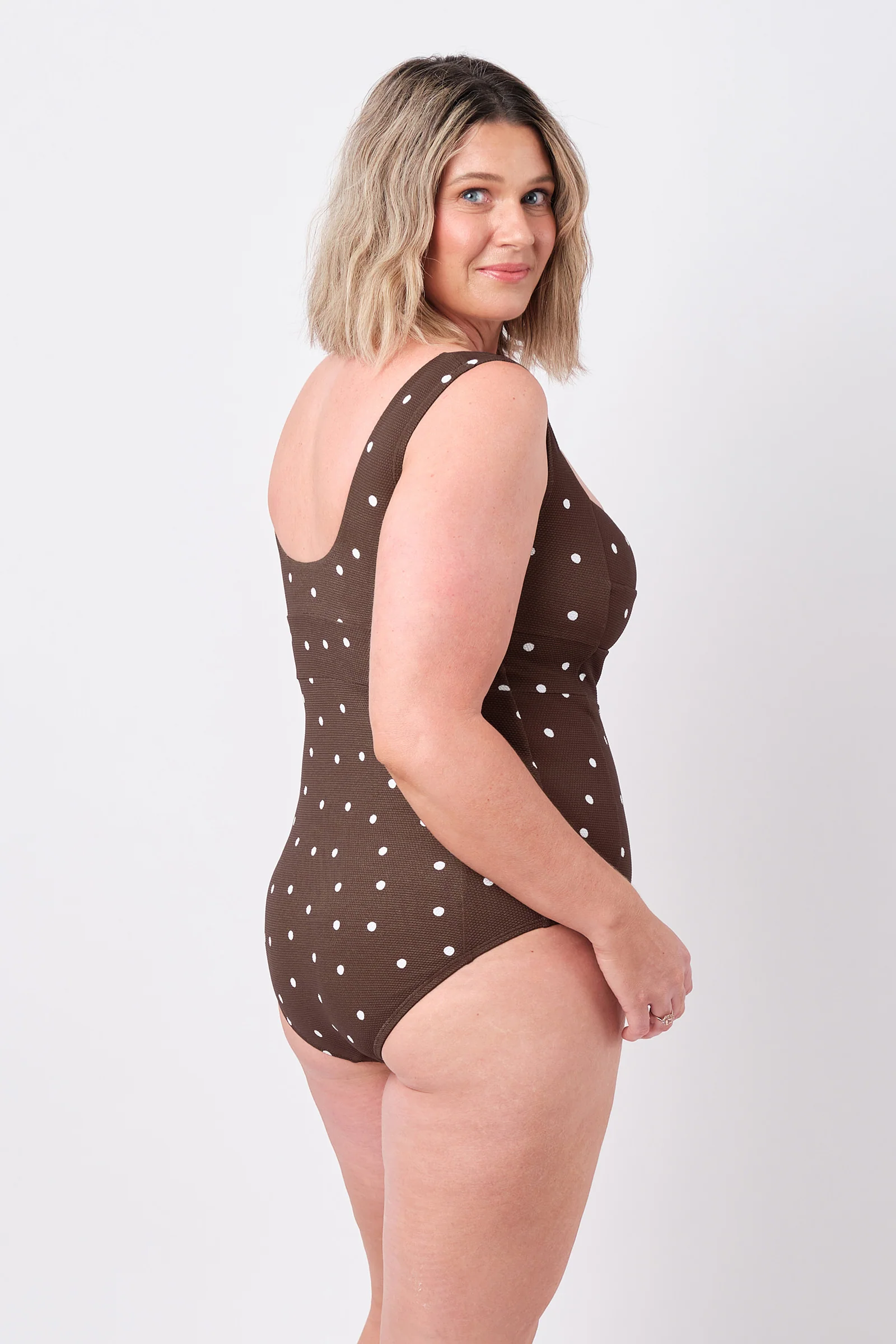 Classic Square Neck CHOCOLATE POLKA TEXTURE - Image 10