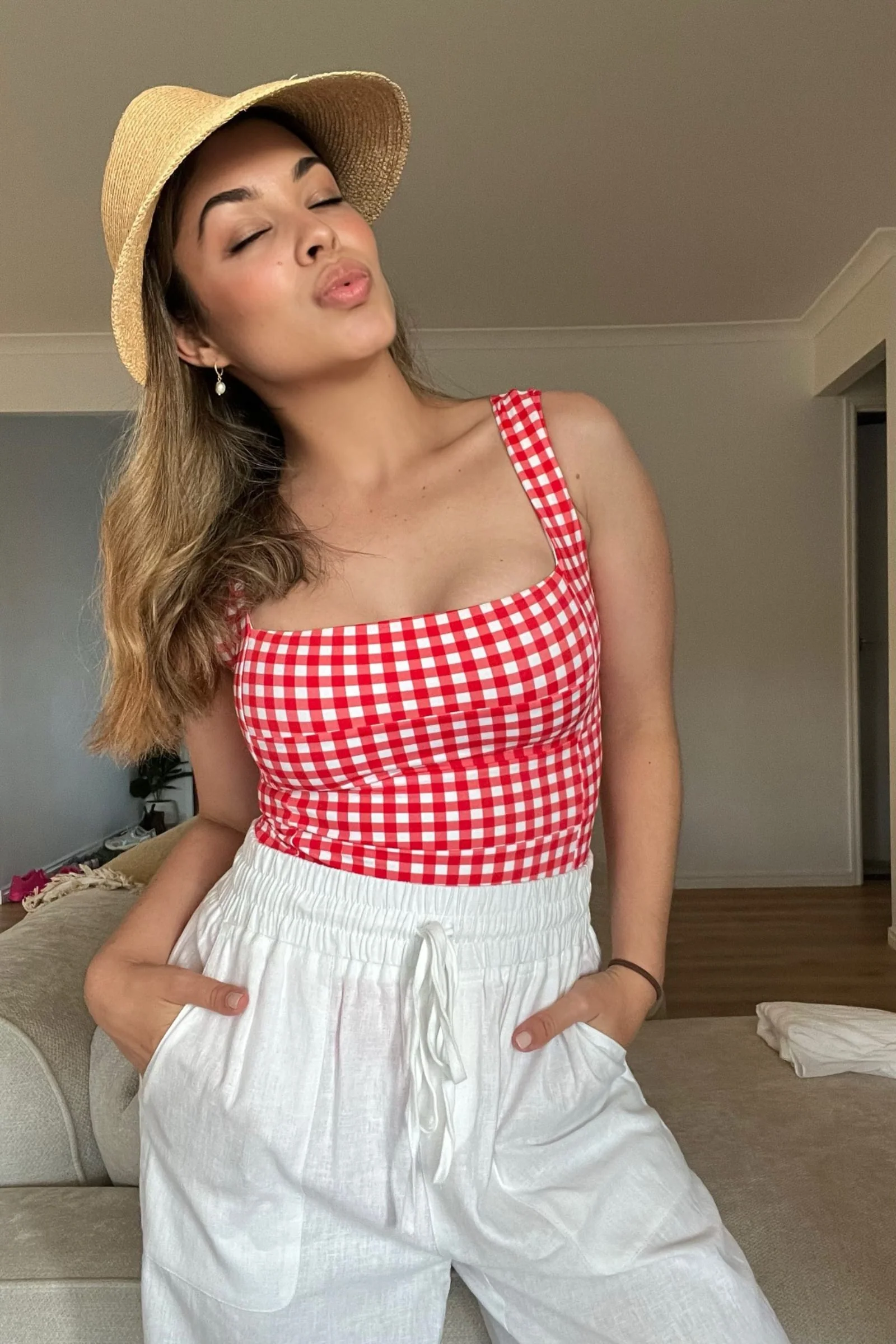 Classic Square Neck RED GINGHAM - Image 7