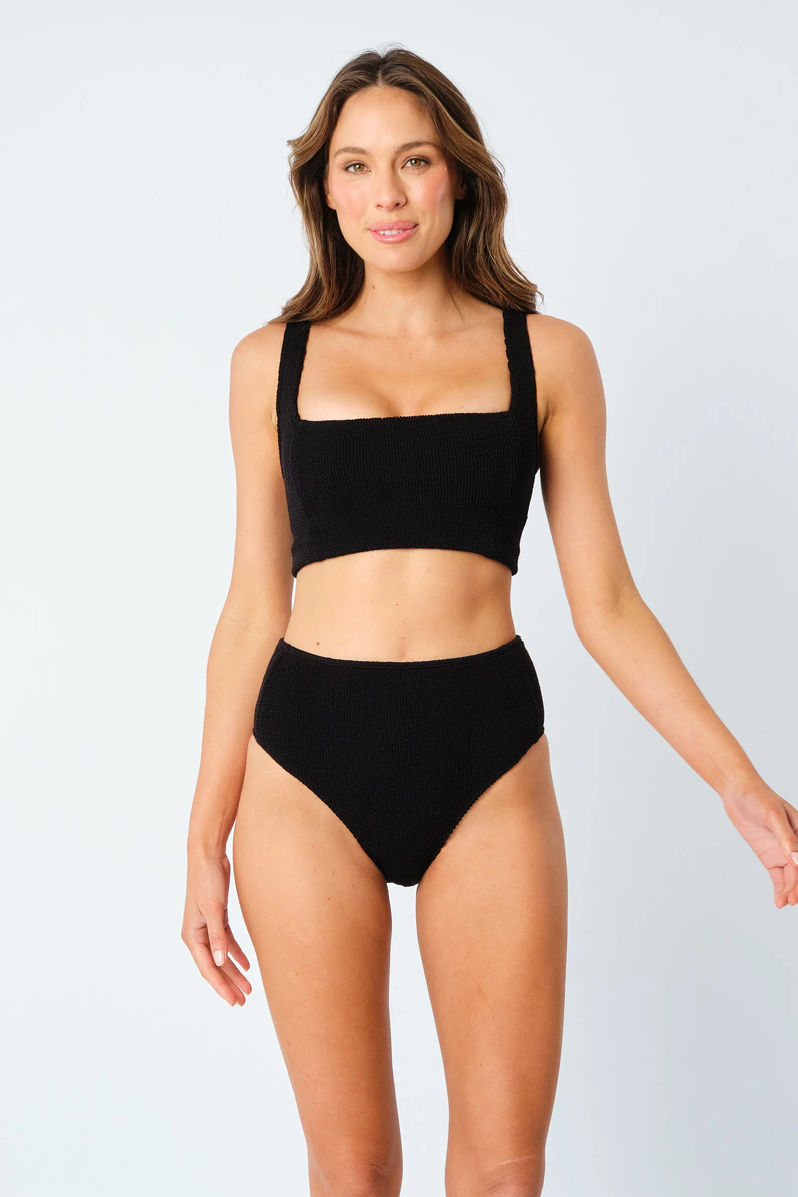 Crinkle Cut High-Waisted Bikini Bottom BLACK - Image 6
