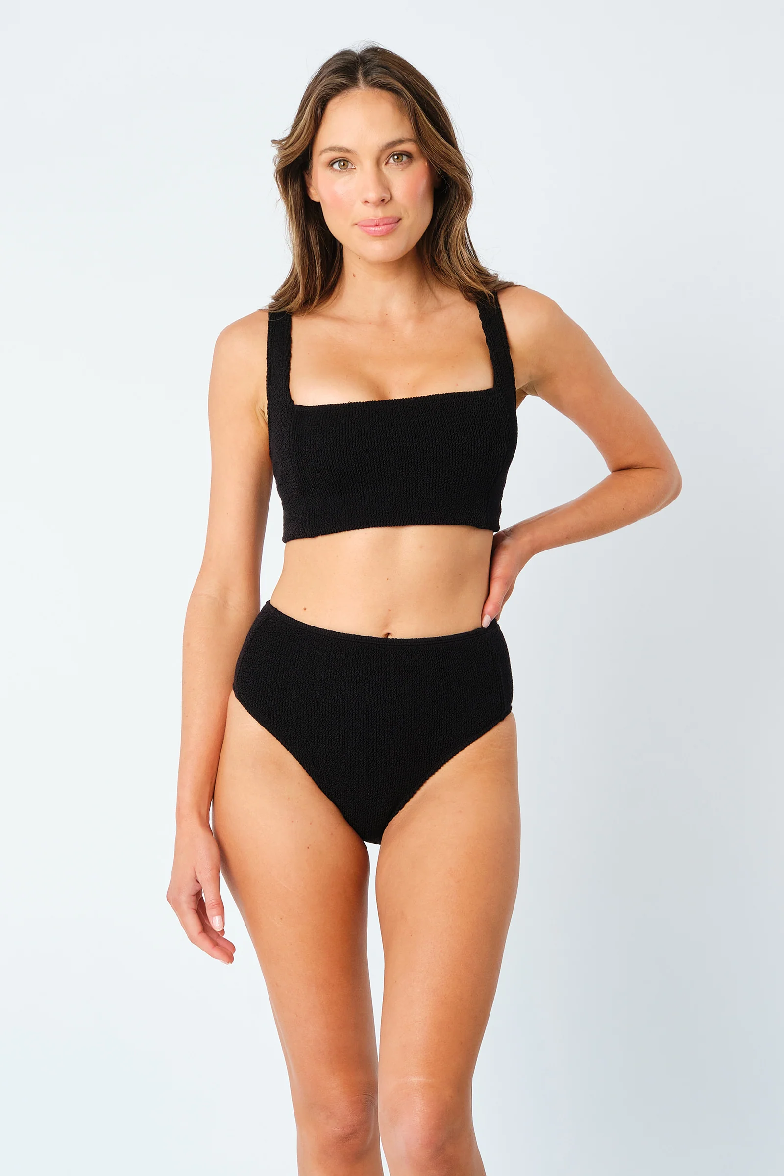 Crinkle Cut Square Neck Bikini Bralette BLACK - Image 6