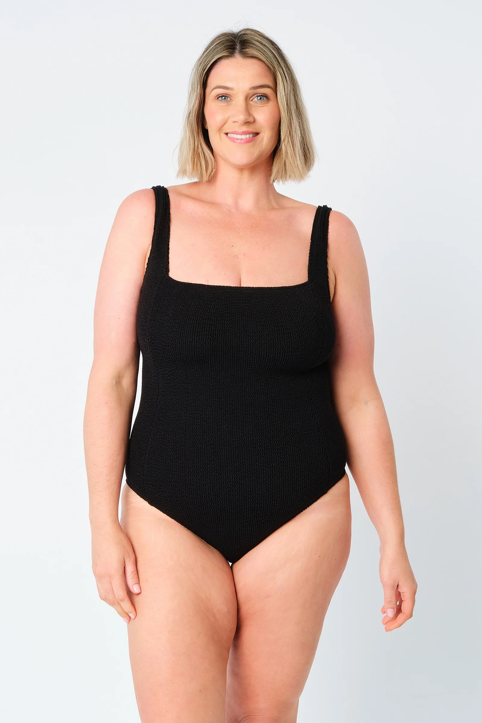 Crinkle Cut Square Neck One Piece BLACK - Image 8