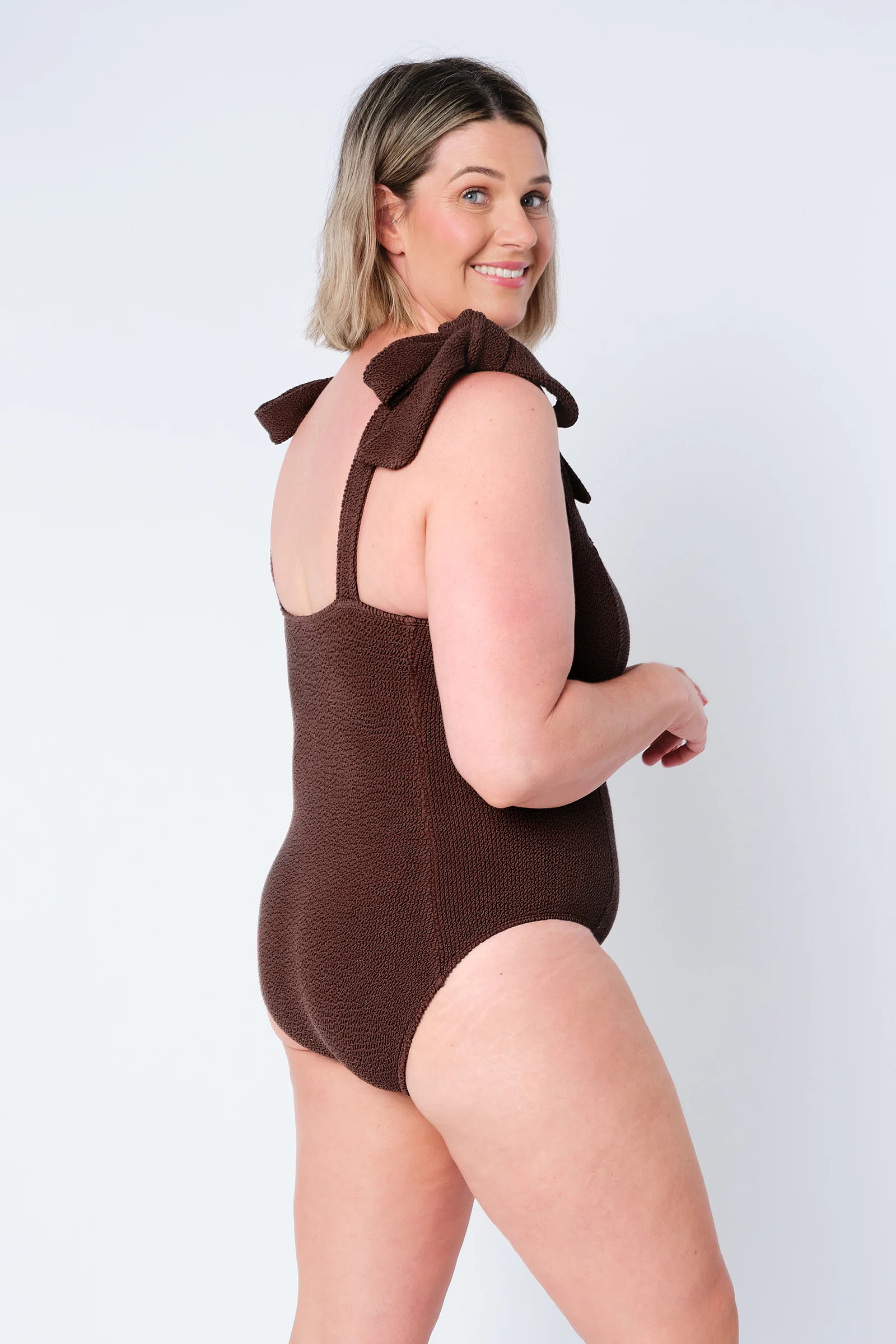 Crinkle Cut Square Neck One Piece CHOCOLATE - Image 10