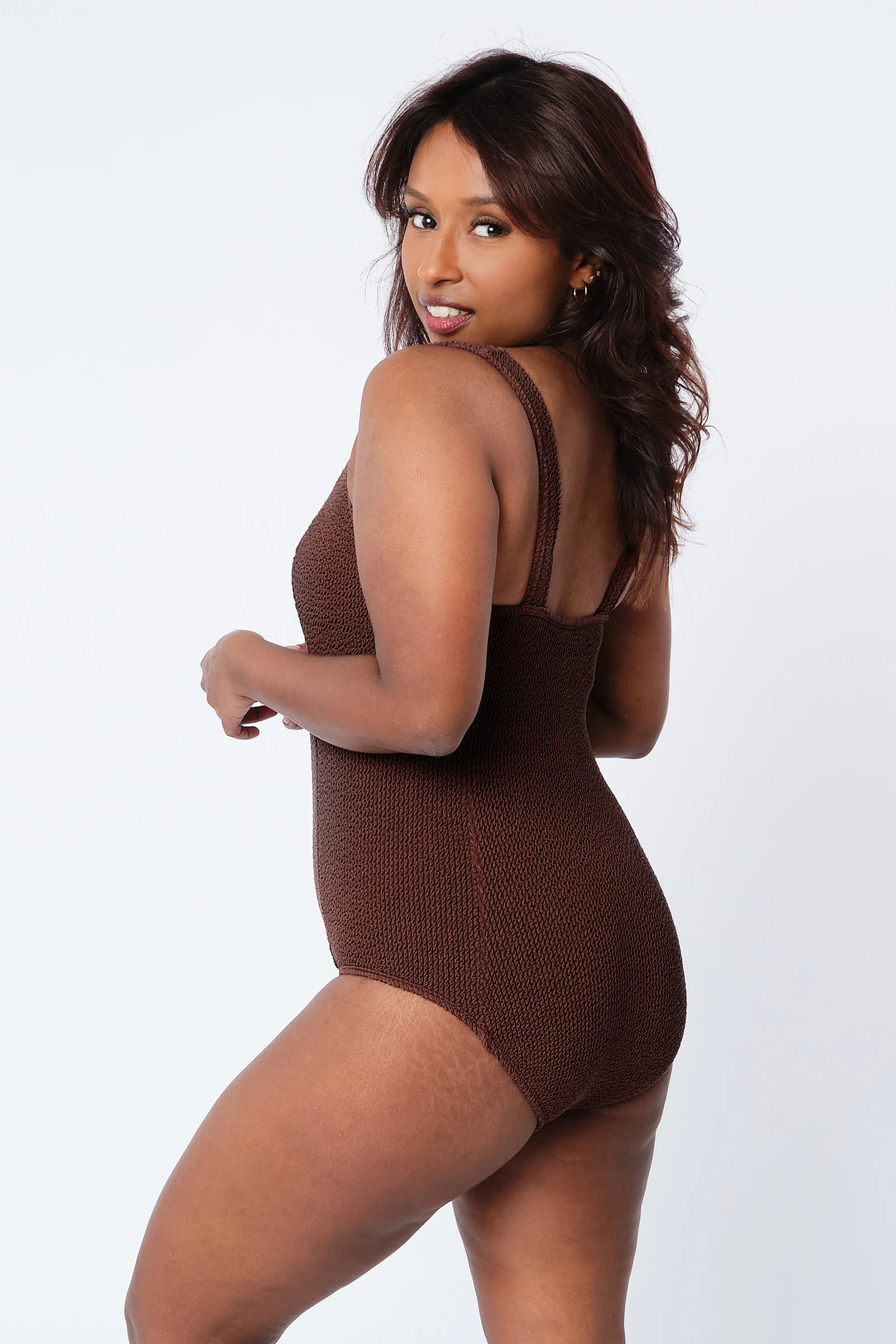 Crinkle Cut Square Neck One Piece CHOCOLATE - Image 14