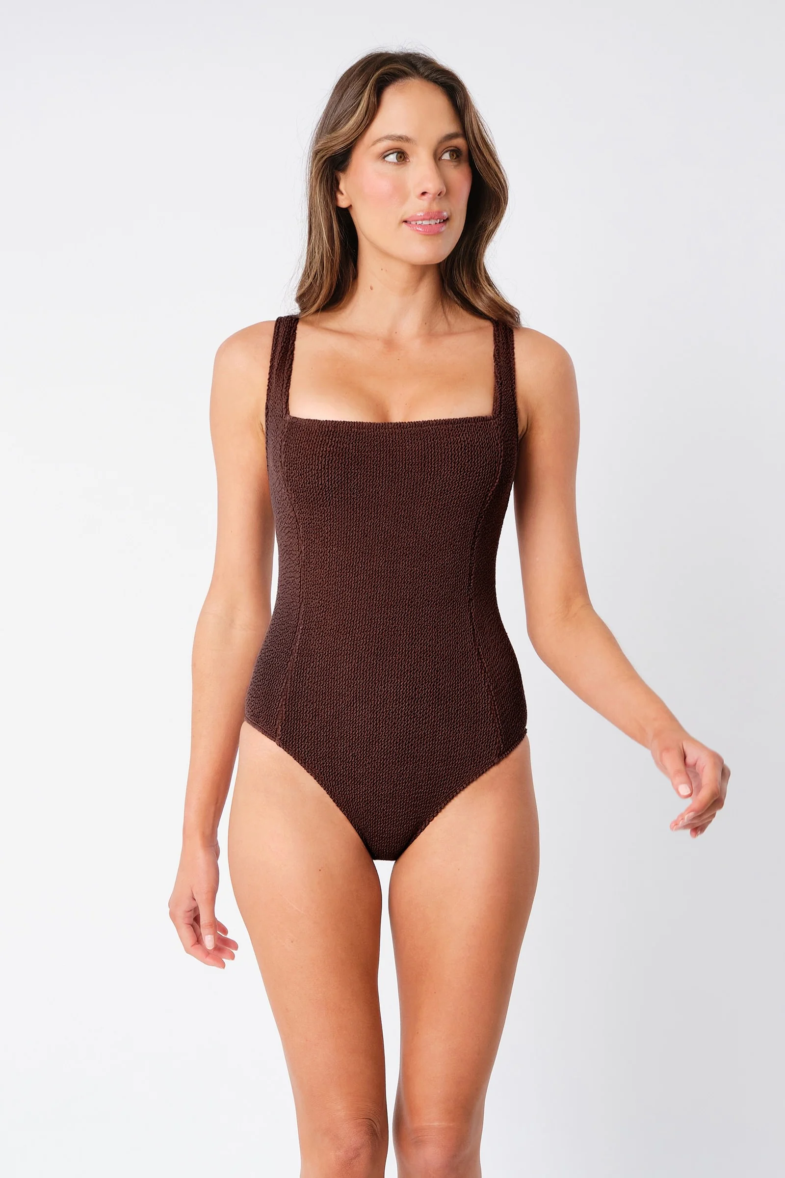 Crinkle Cut Square Neck One Piece CHOCOLATE - Image 6