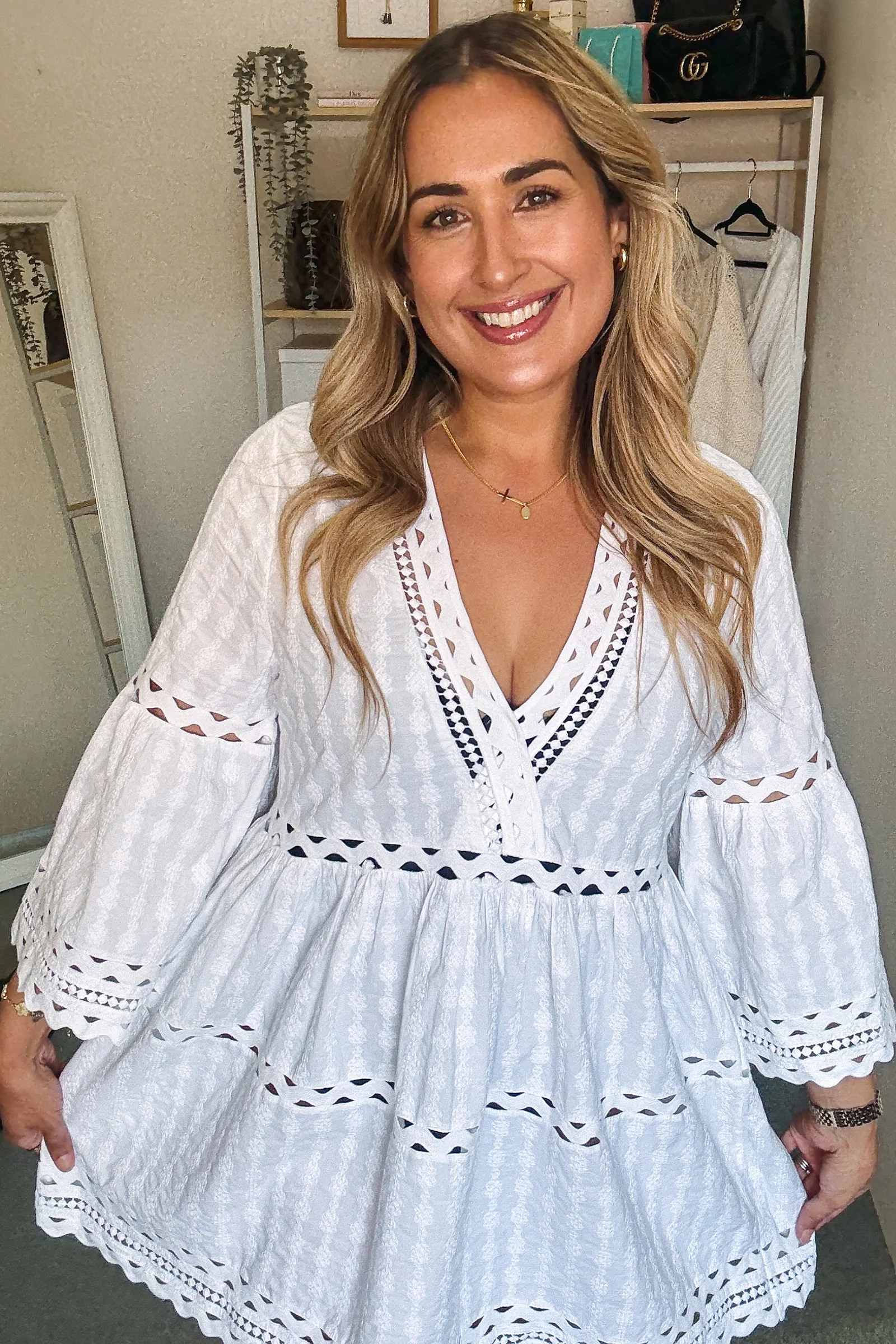 Embroidered Kaftan Dress WHITE - Image 5