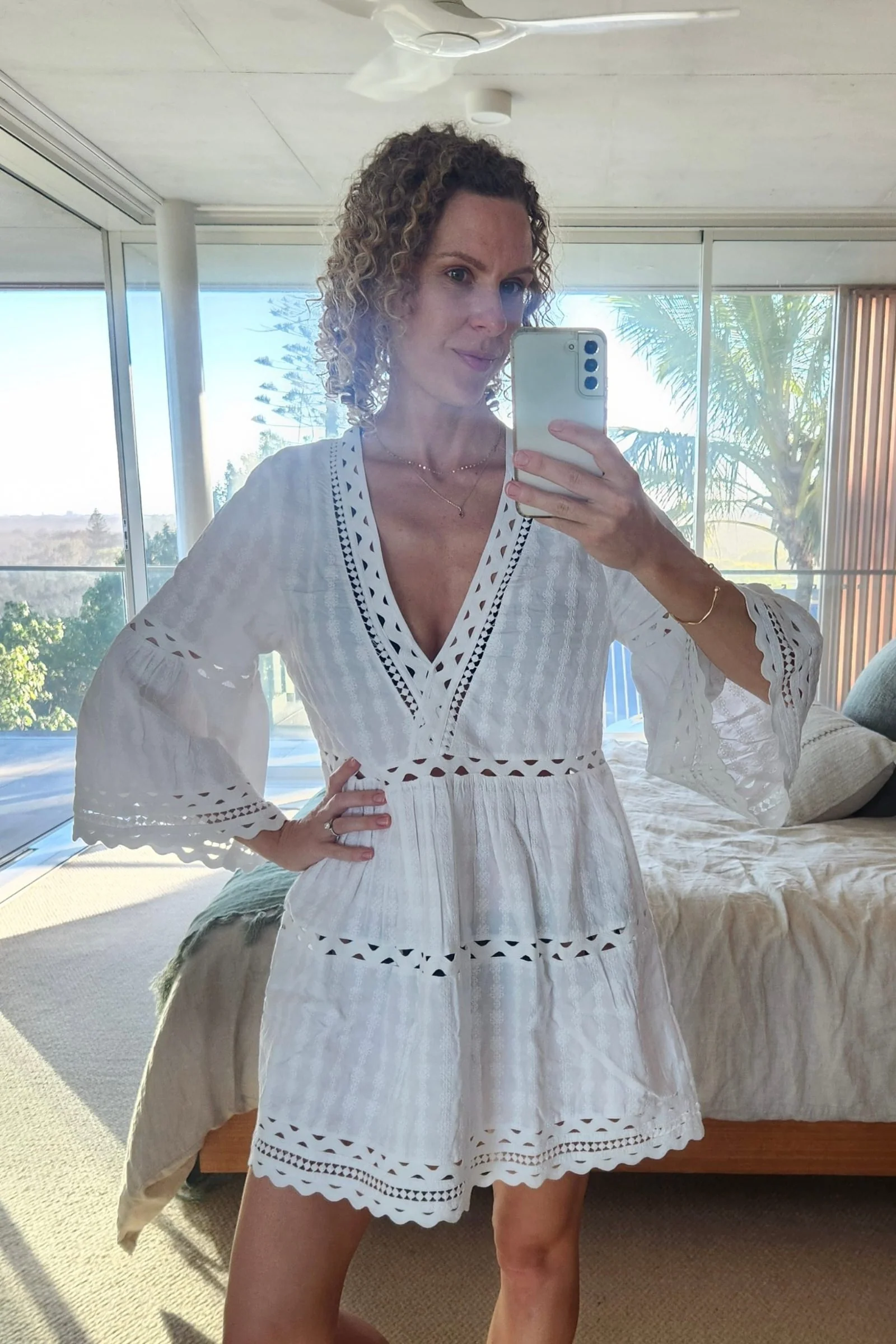 Embroidered Kaftan Dress WHITE - Image 7