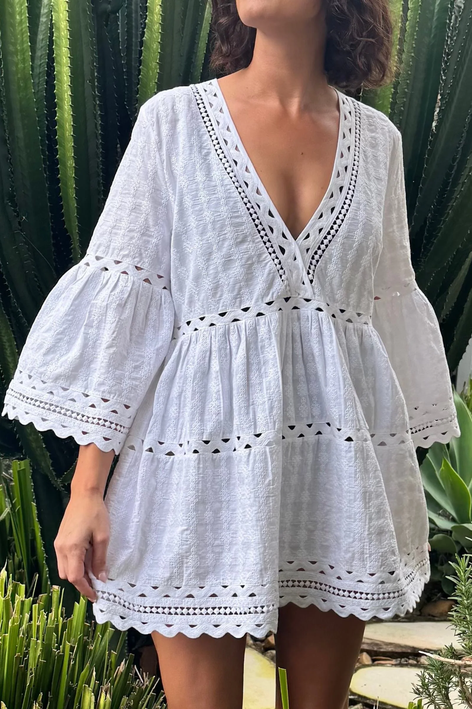 Embroidered Kaftan Dress WHITE - Image 8