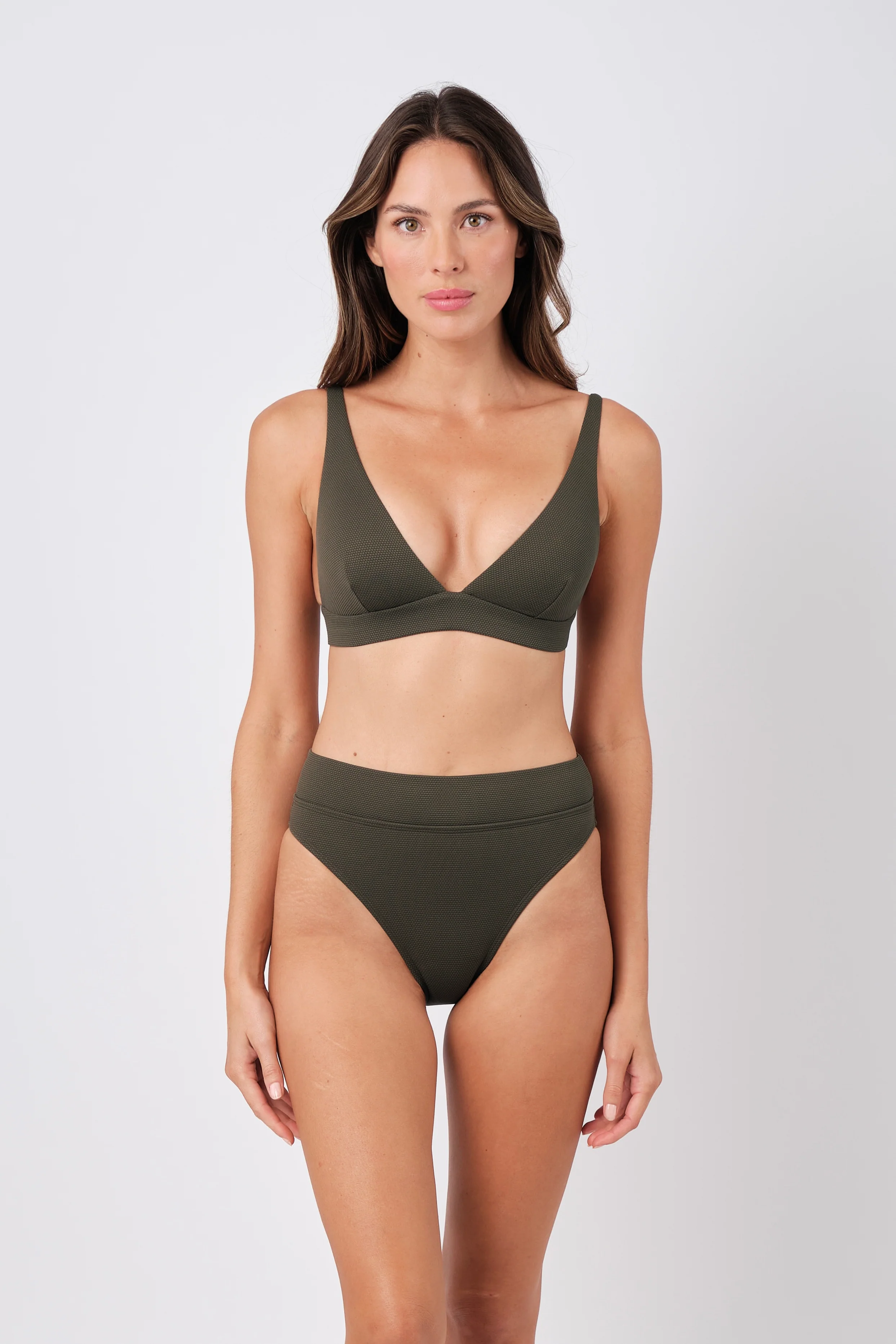 High-Cut High-Waisted Bikini Bottom KHAKI TEXTURE - Image 3