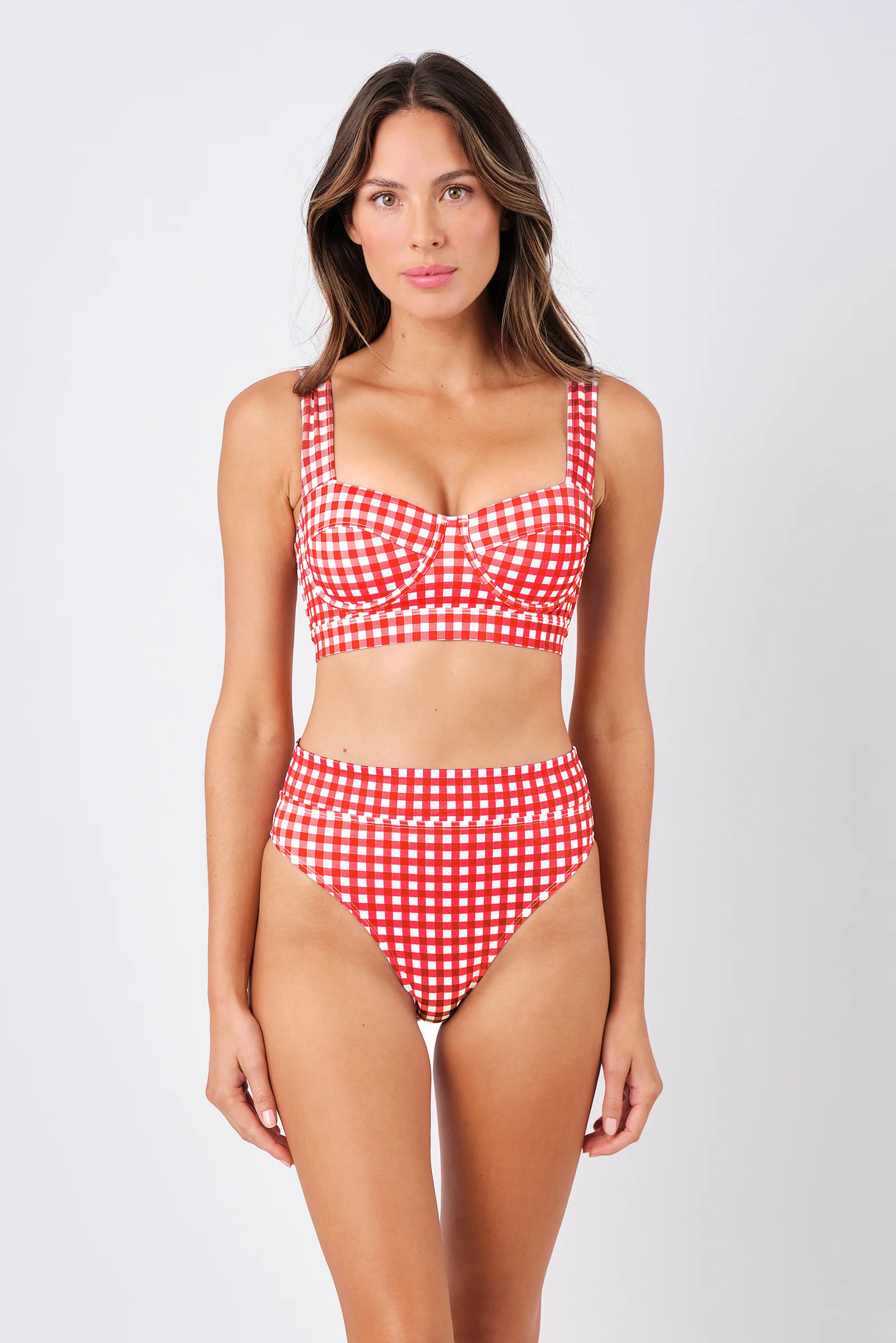 High-Cut High-Waisted Bikini Bottom RED GINGHAM - Image 5