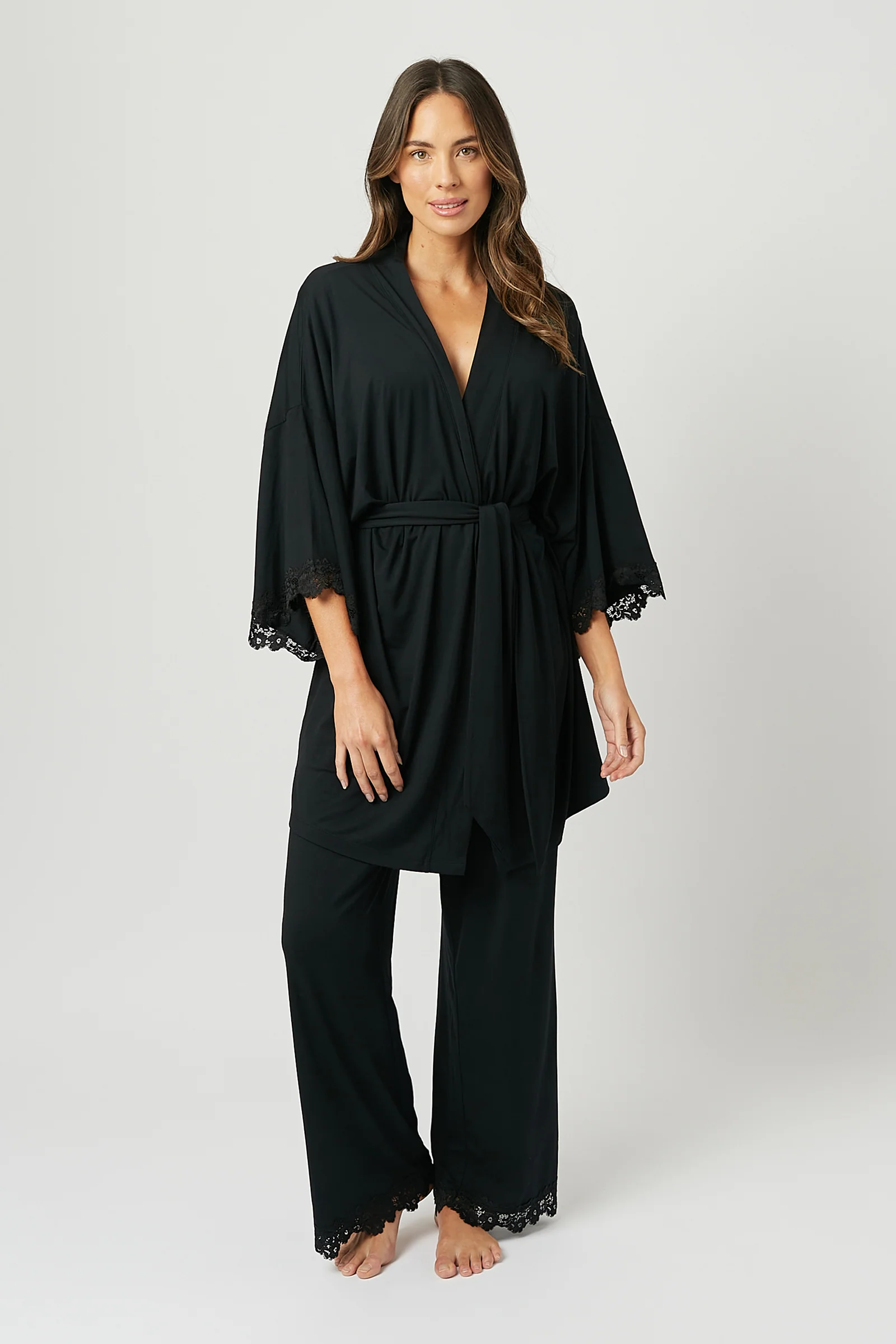 Lace Trim Modal Robe BLACK - Image 11