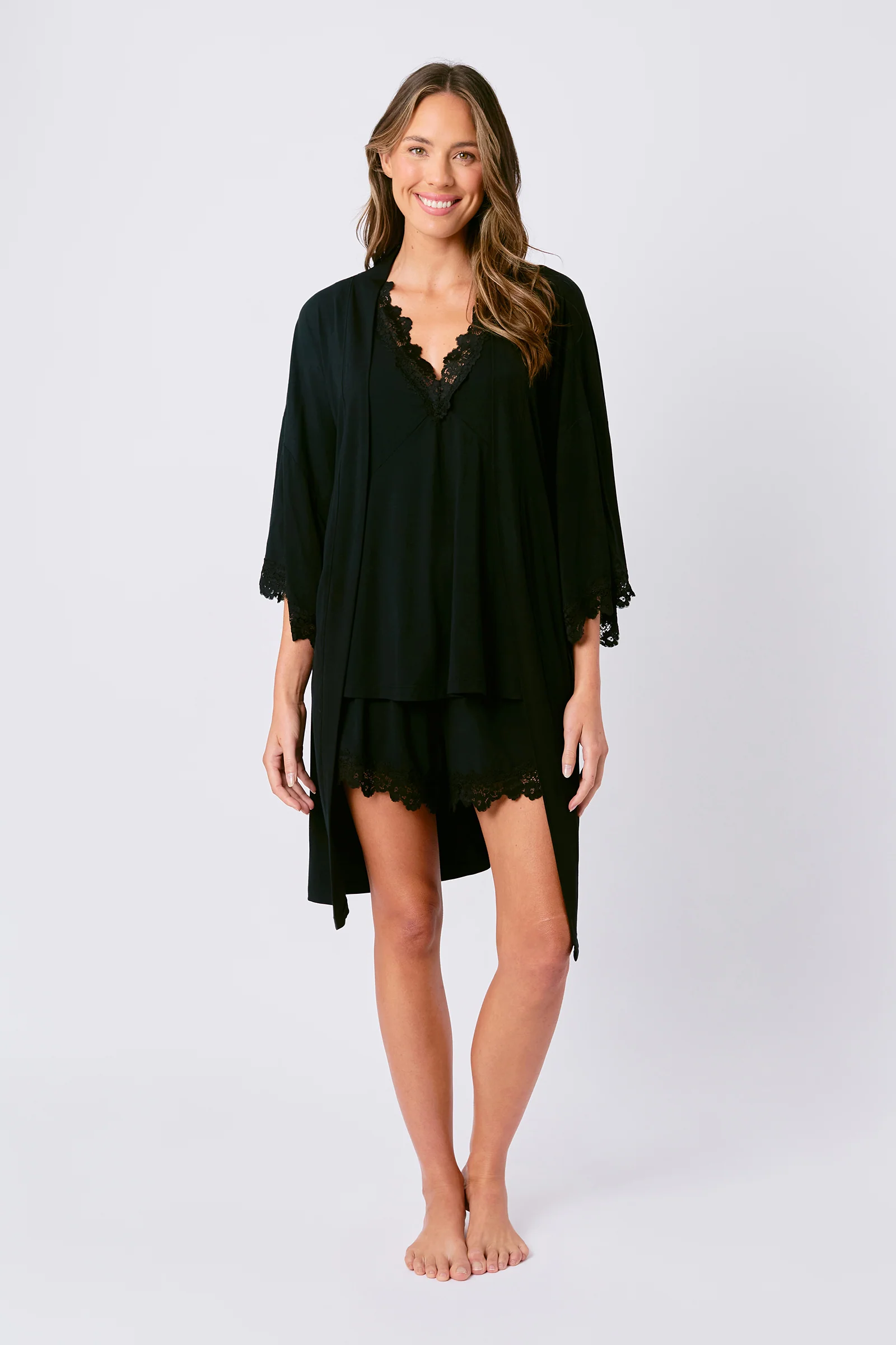 Lace Trim Modal Robe BLACK - Image 9