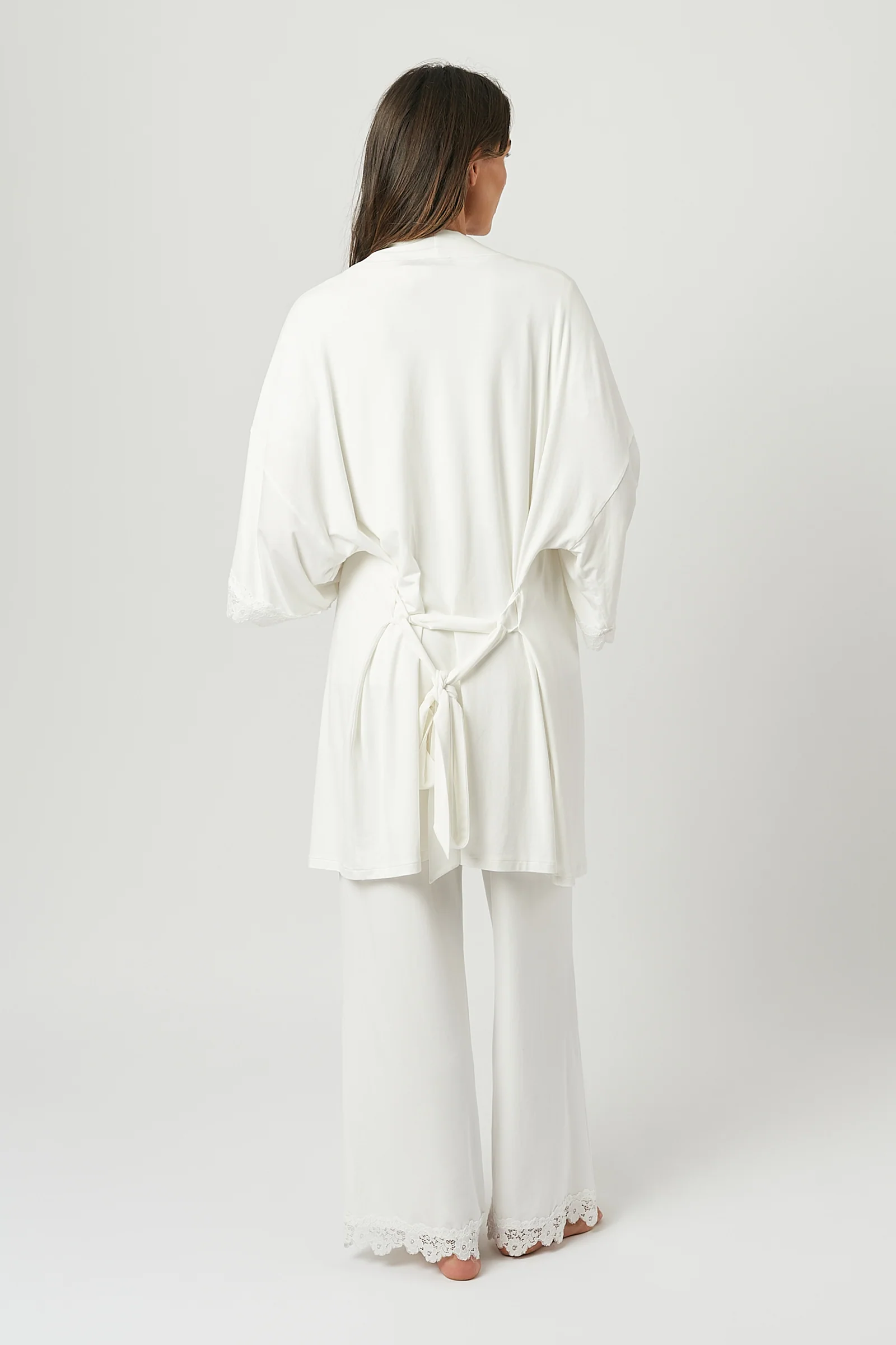 Lace Trim Modal Robe IVORY - Image 13