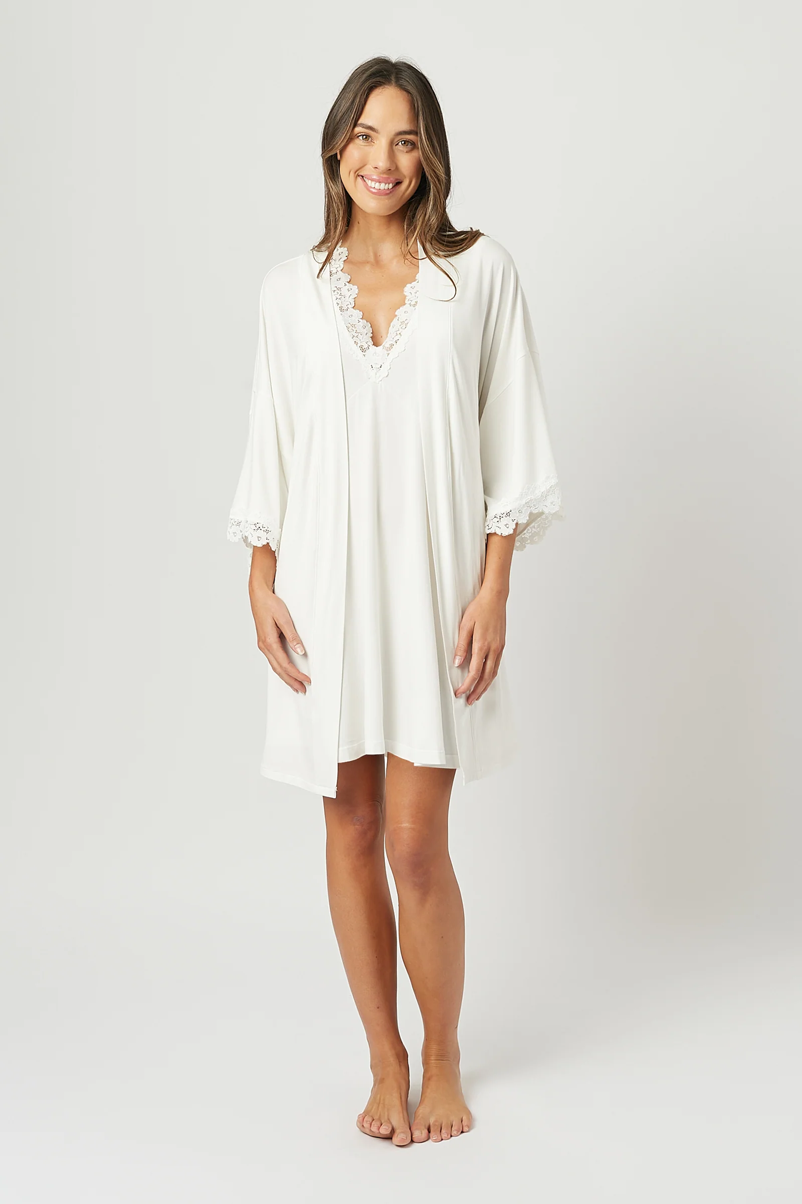 Lace Trim Modal Robe IVORY - Image 7
