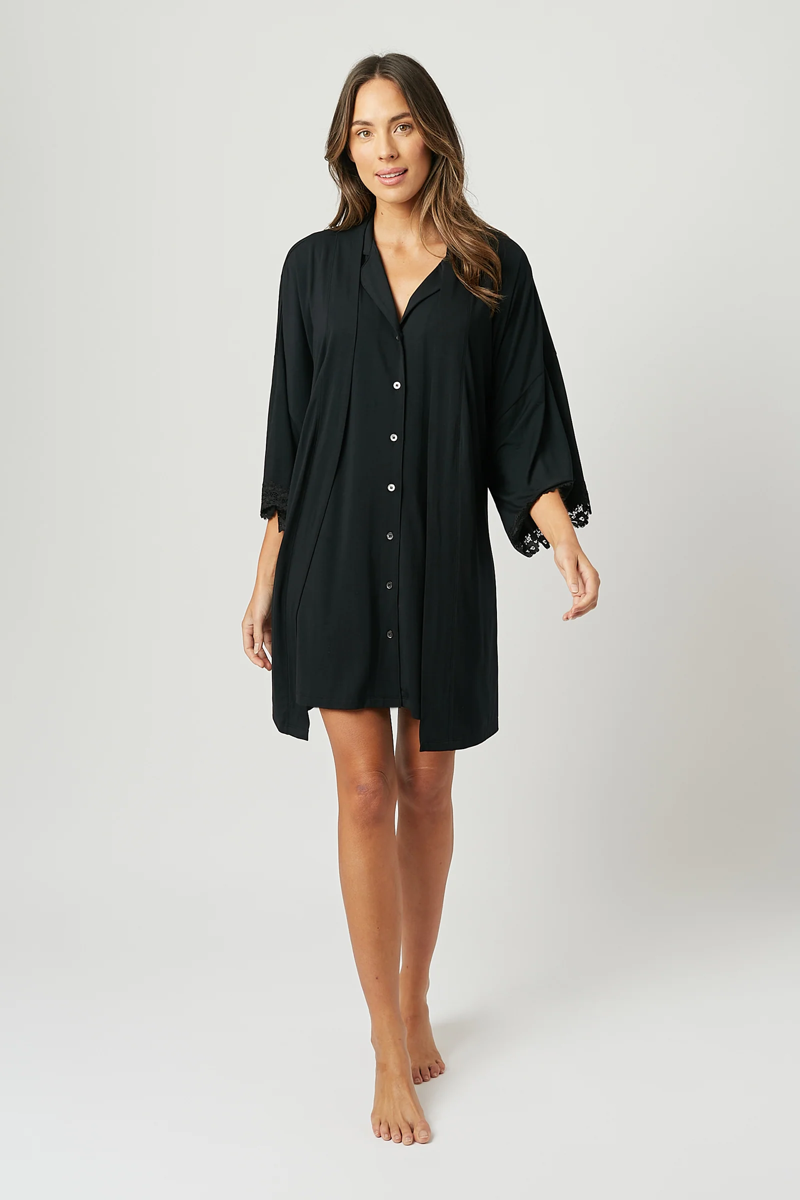 Lace Trim Sleep Shirt Nightie BLACK - Image 4