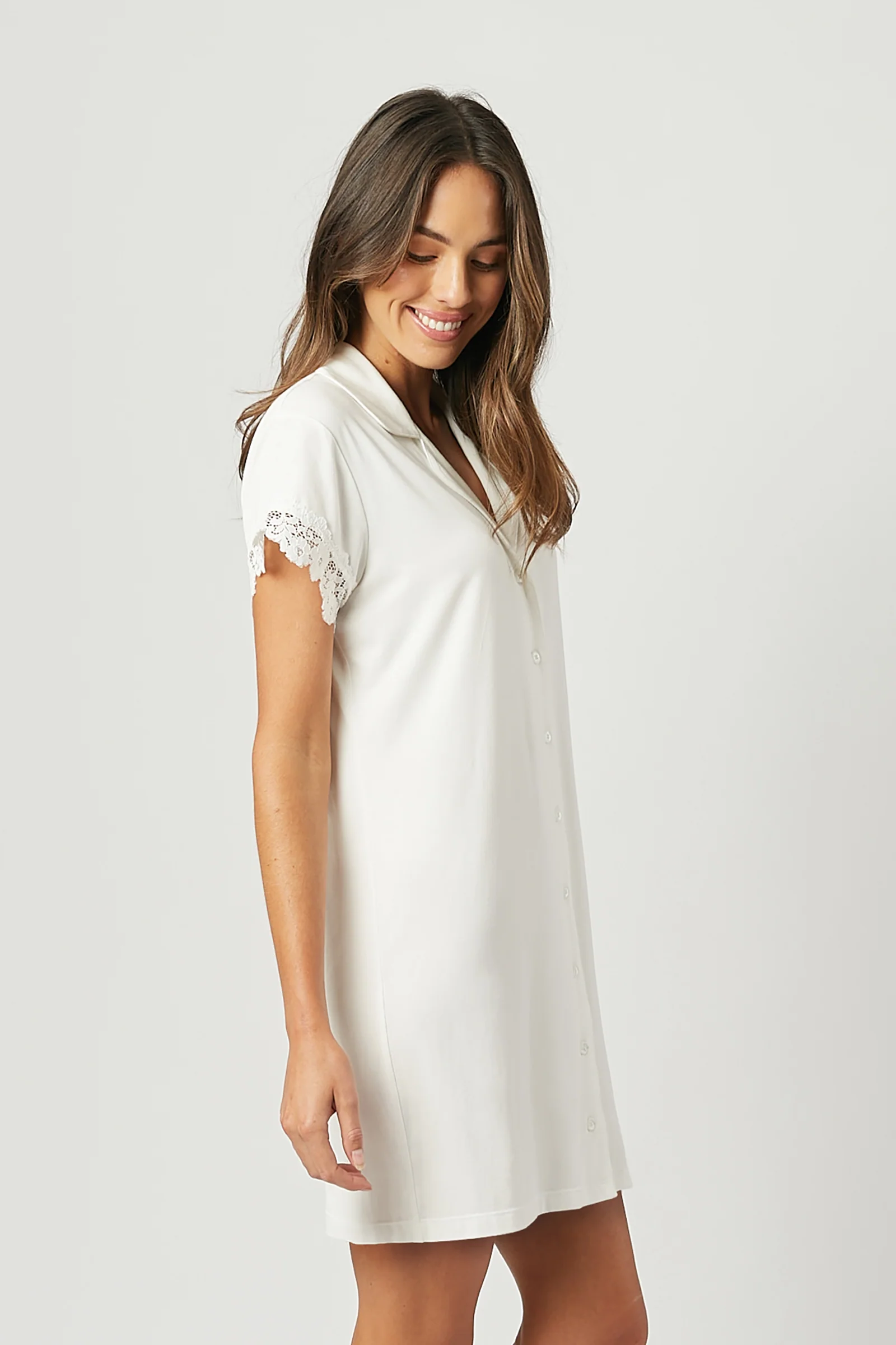 Lace Trim Sleep Shirt Nightie IVORY - Image 3