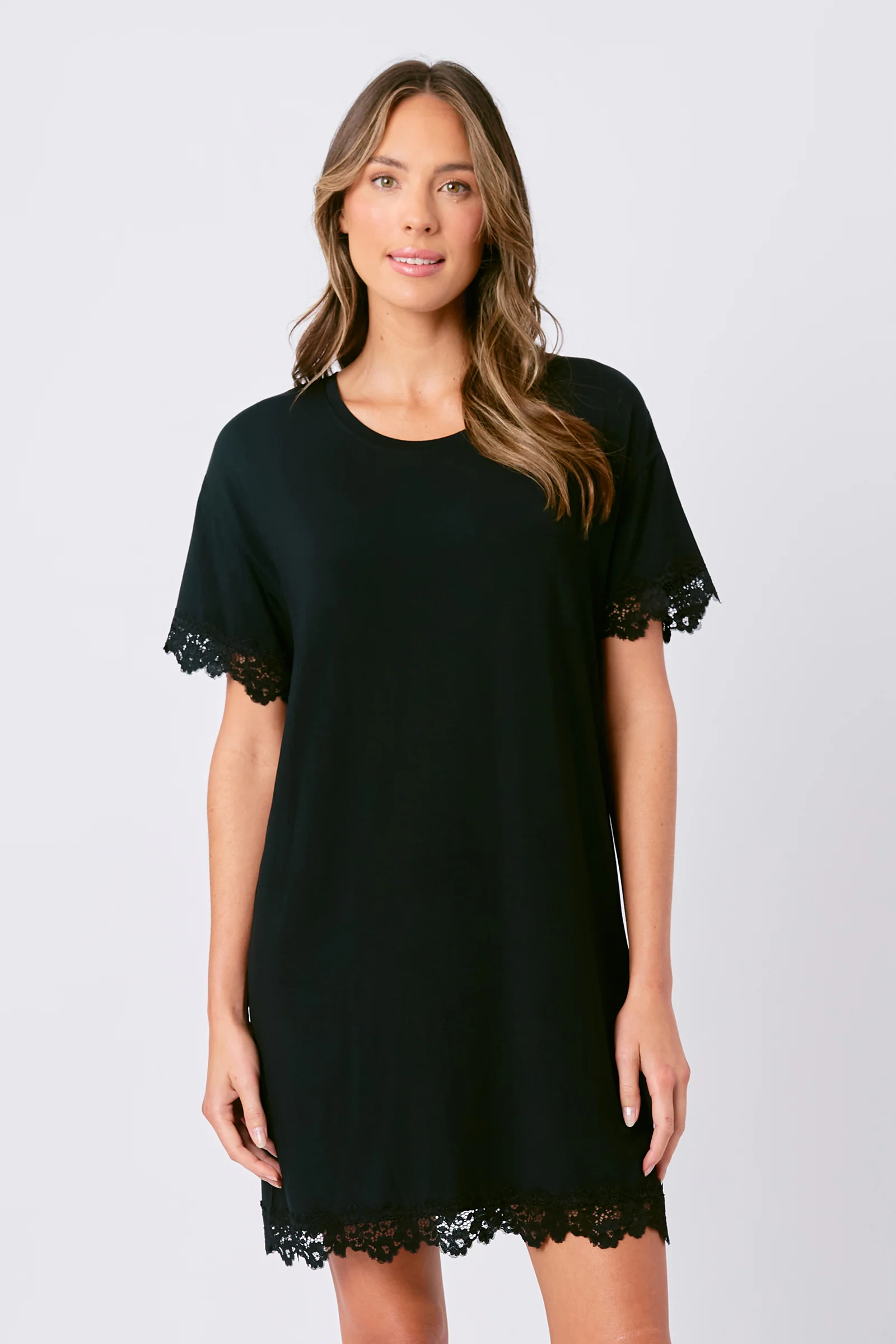 Lace Trim Sleep Tee Nightie BLACK - Image 3