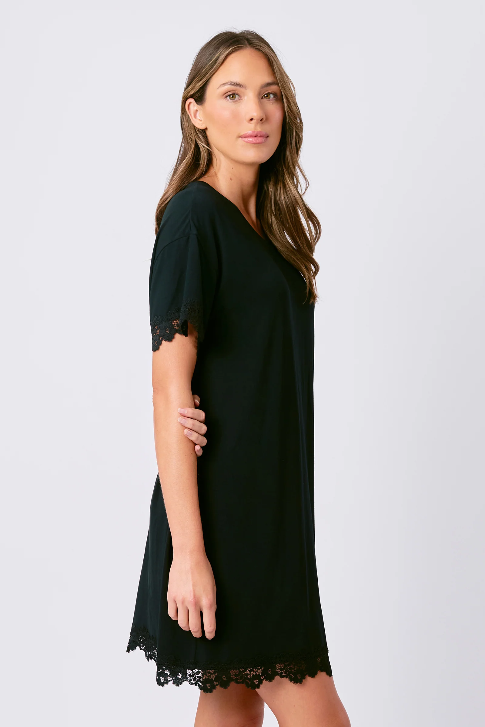 Lace Trim Sleep Tee Nightie BLACK - Image 5