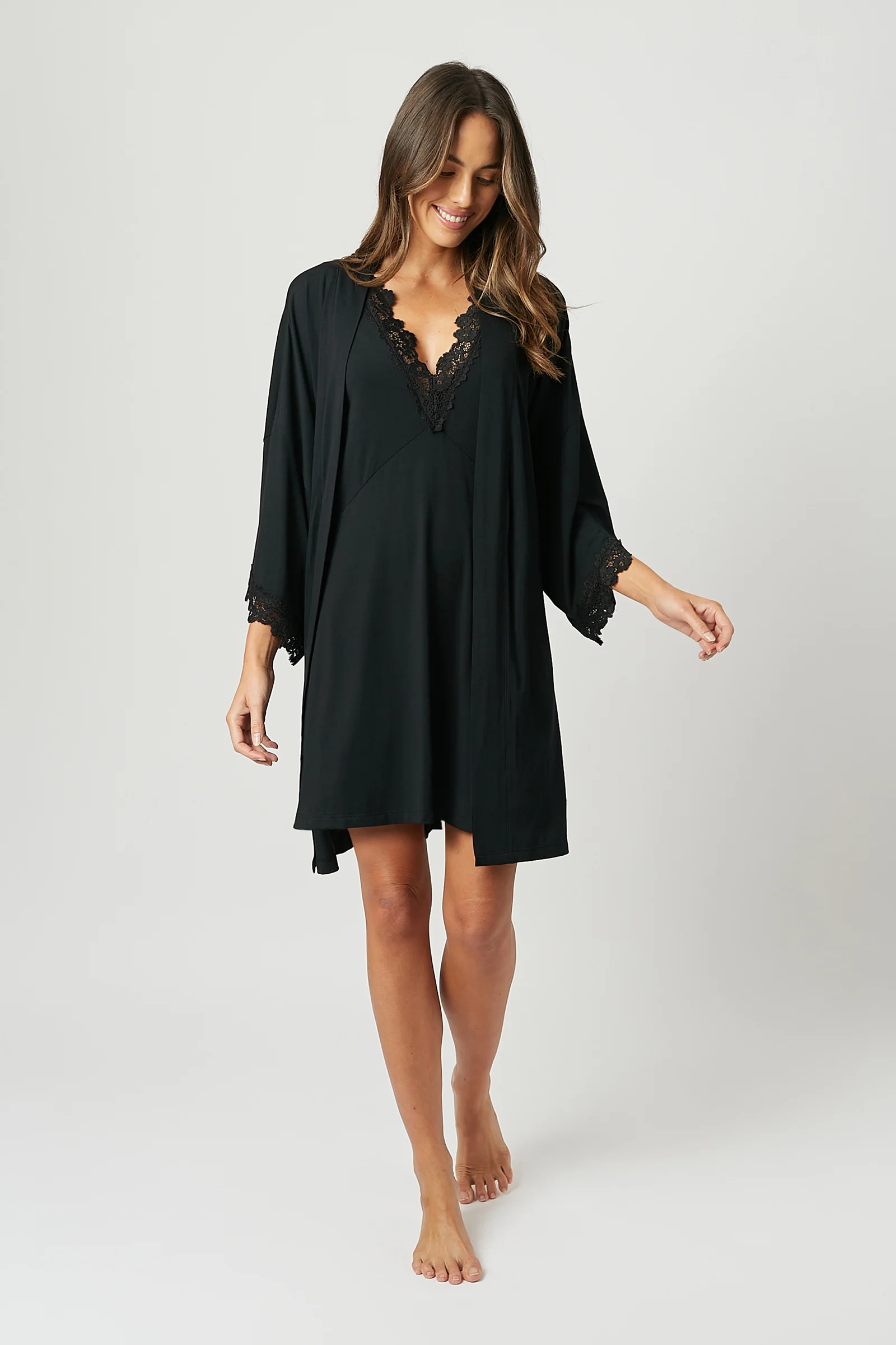 Lace Trim V-Neck Nightie BLACK - Image 5