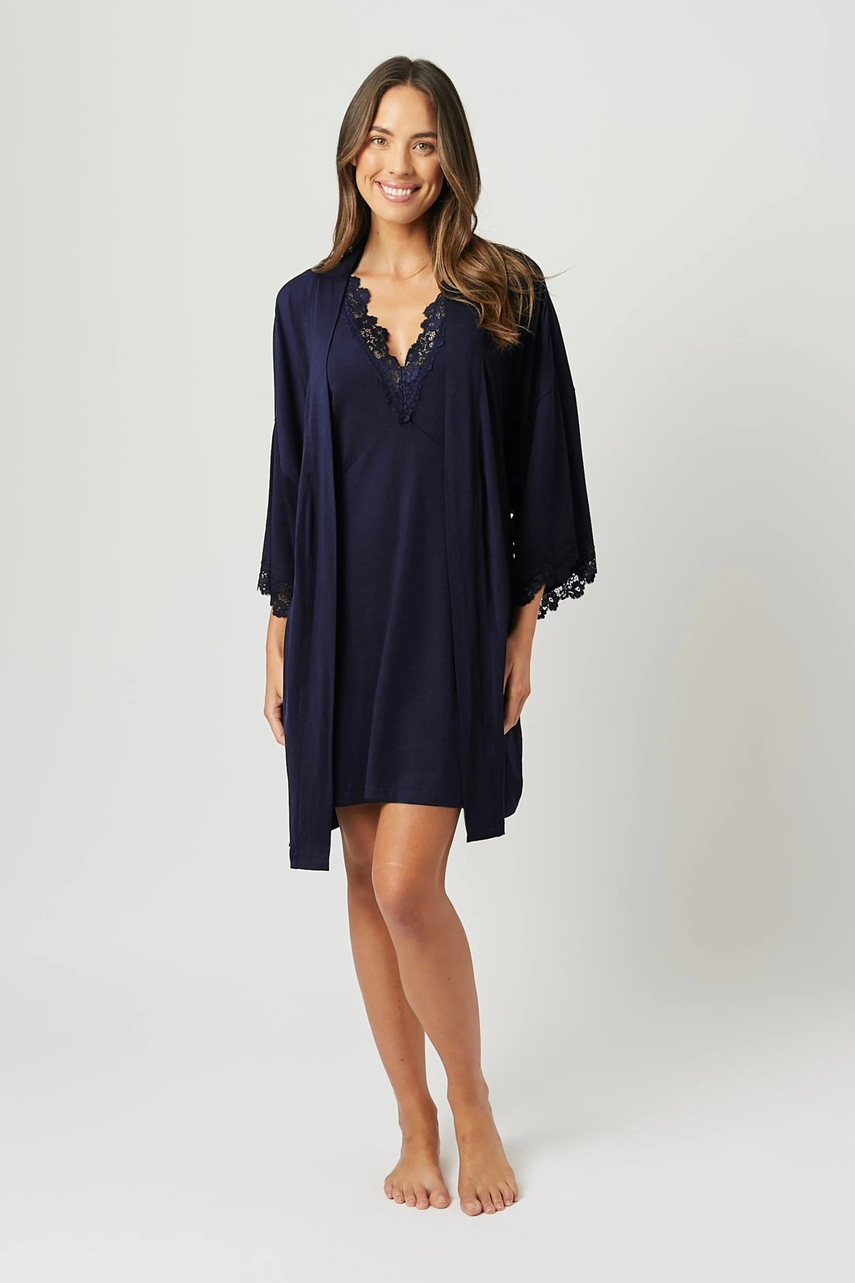 Lace Trim V-Neck Nightie NAVY - Image 5