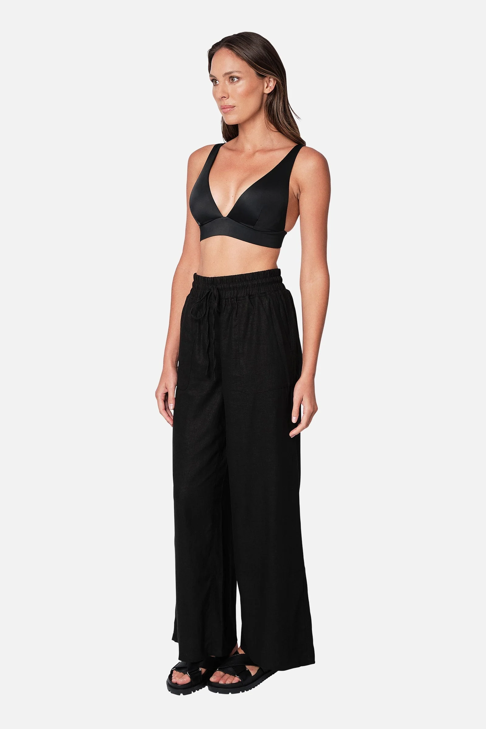 Linen Palazzo Pants BLACK - Image 3