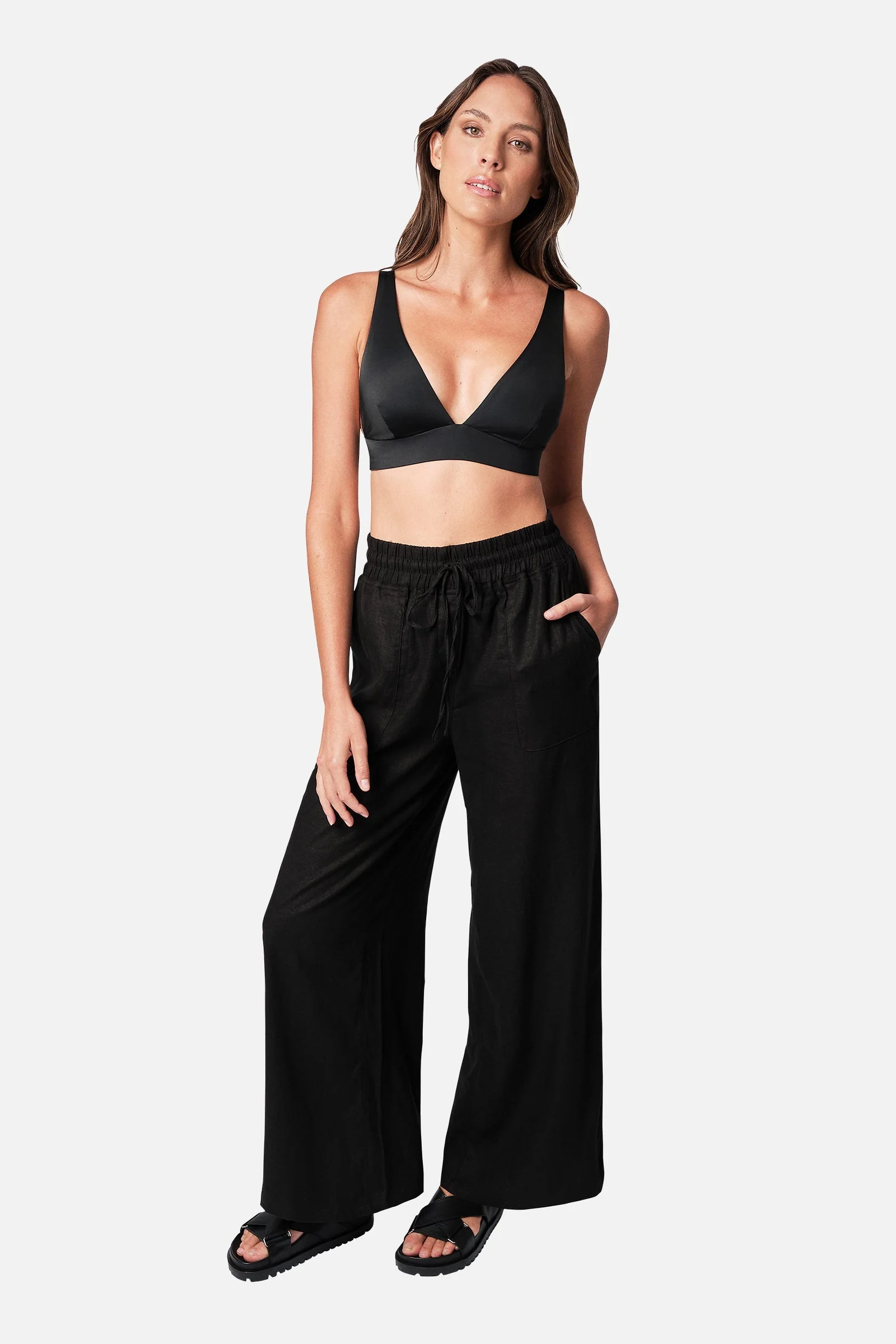 Linen Palazzo Pants BLACK - Image 4