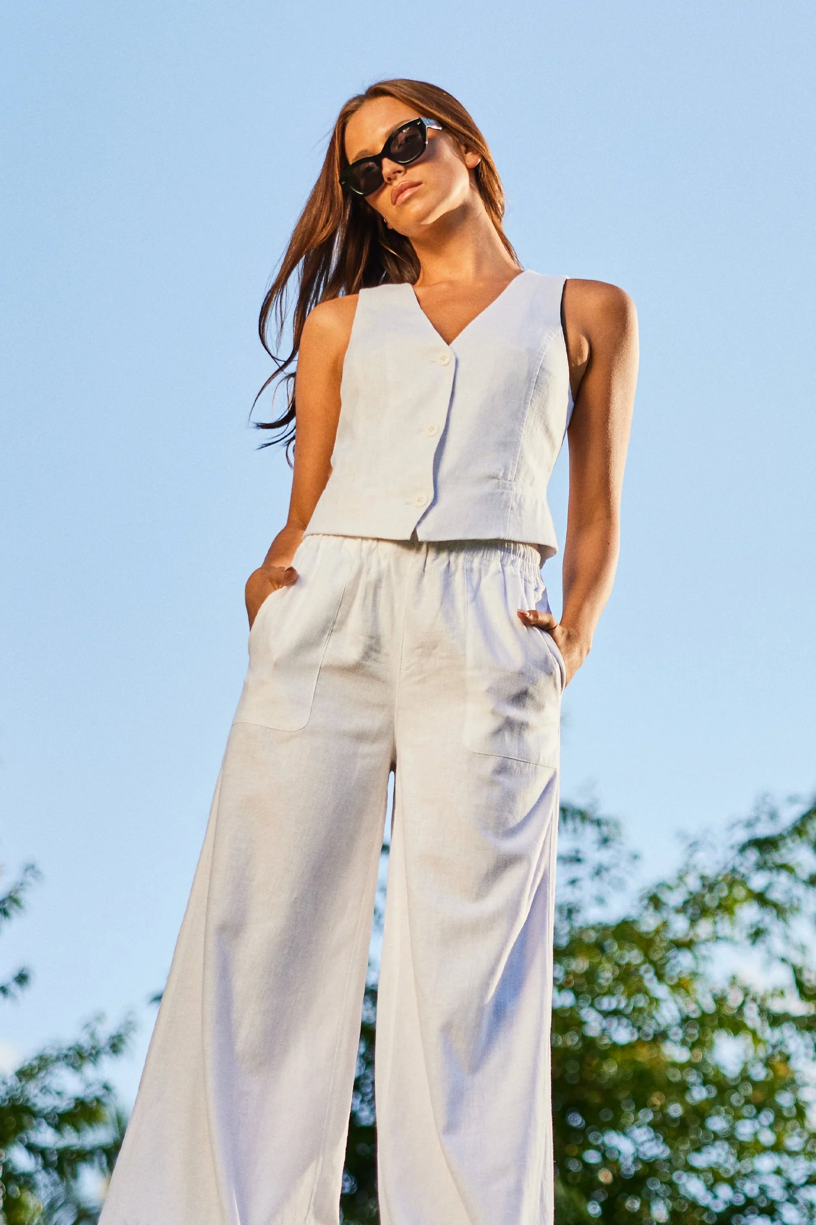 Linen Palazzo Pants WHITE - Image 3