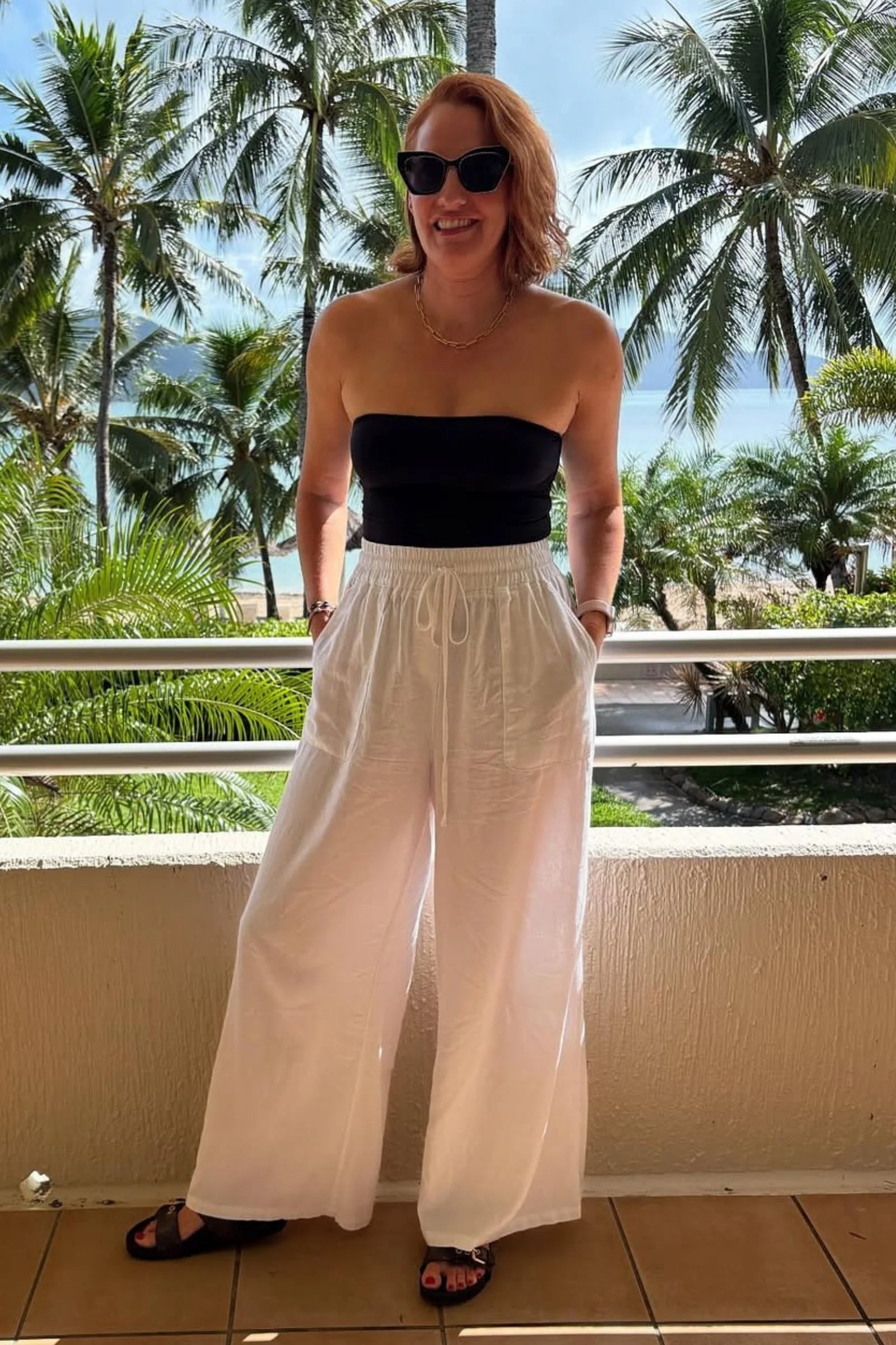 Linen Palazzo Pants WHITE - Image 4