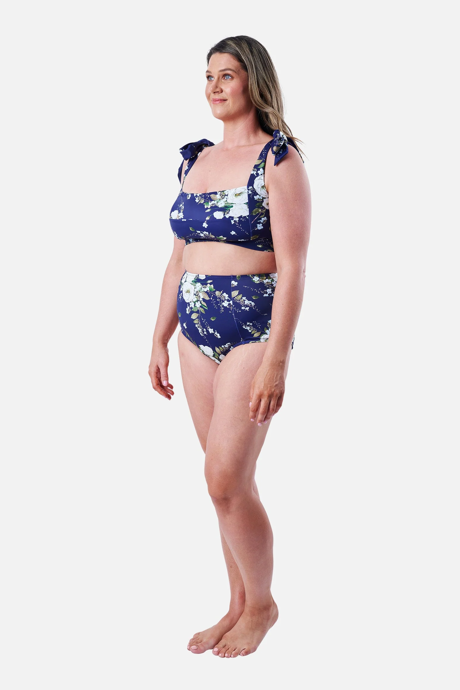 Never Say Never High-Waisted Bikini Bottom LONDON BOTANICAL NAVY - Image 11