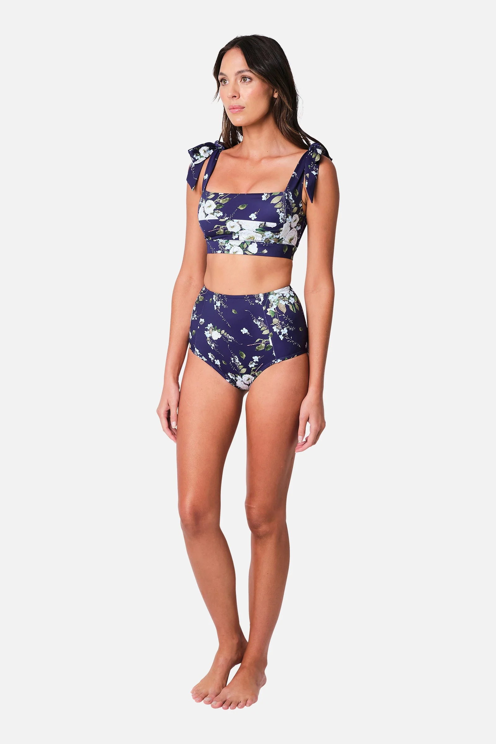 Never Say Never High-Waisted Bikini Bottom LONDON BOTANICAL NAVY - Image 4
