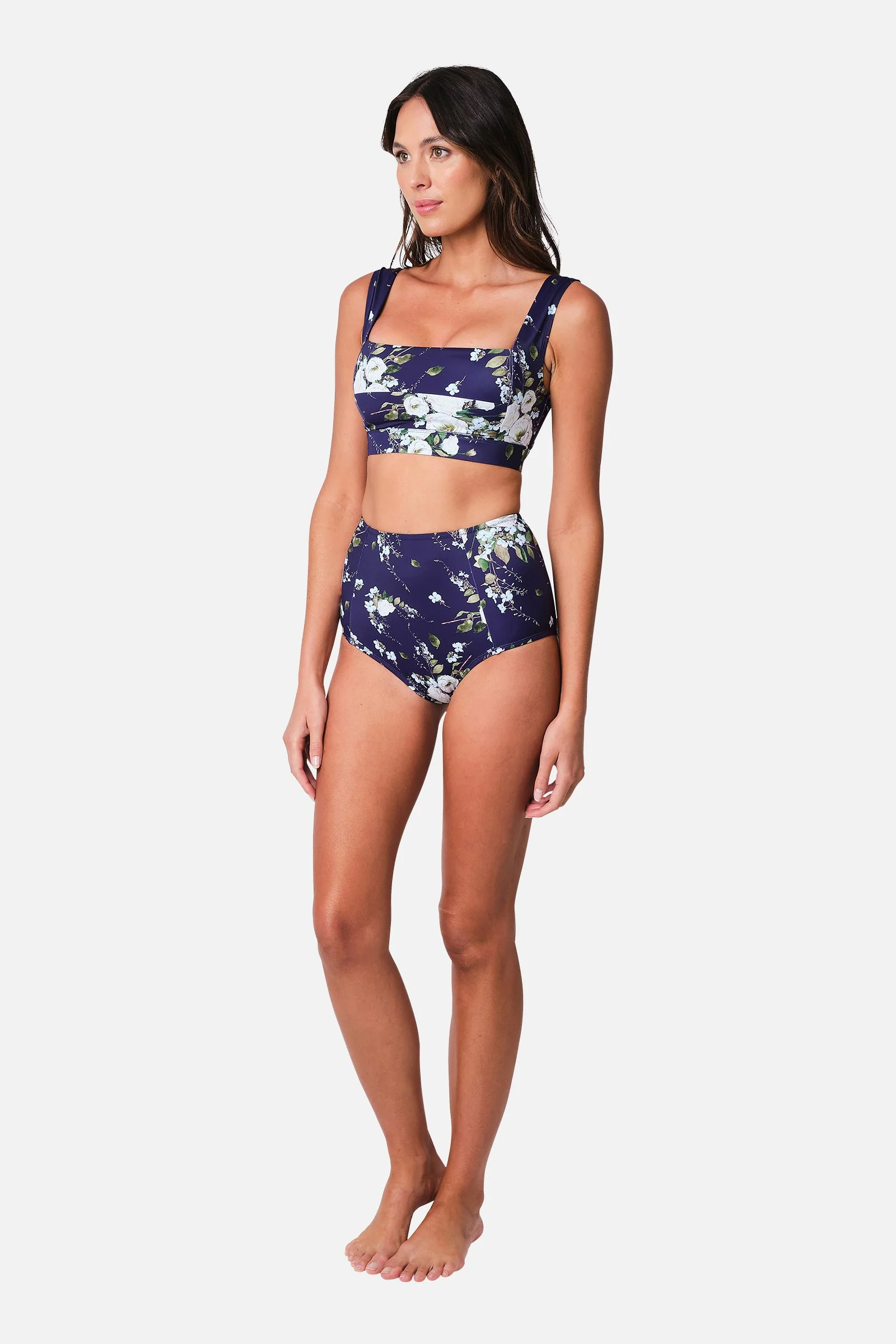 Never Say Never High-Waisted Bikini Bottom LONDON BOTANICAL NAVY - Image 5