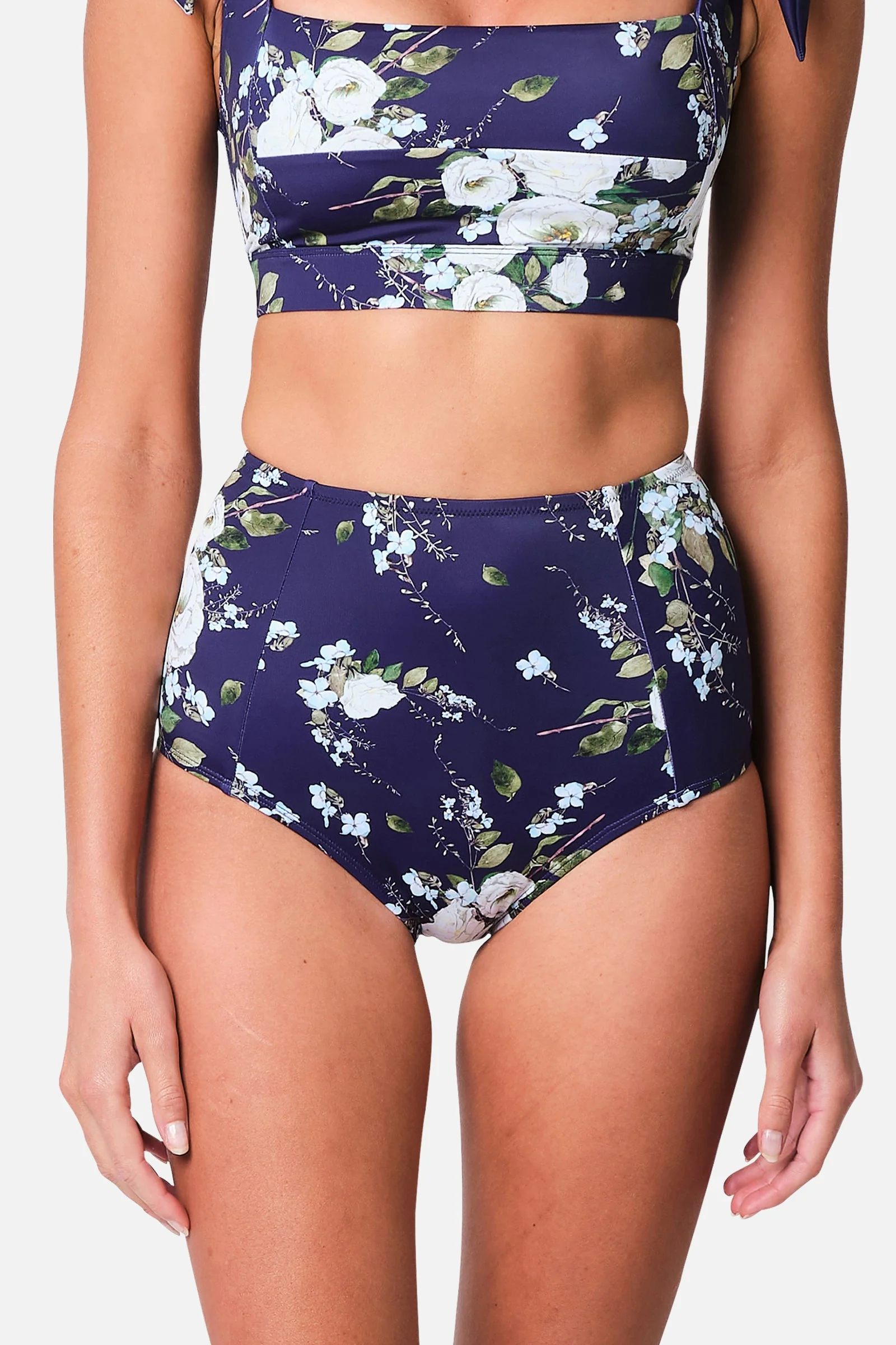 Never Say Never High-Waisted Bikini Bottom LONDON BOTANICAL NAVY - Image 8