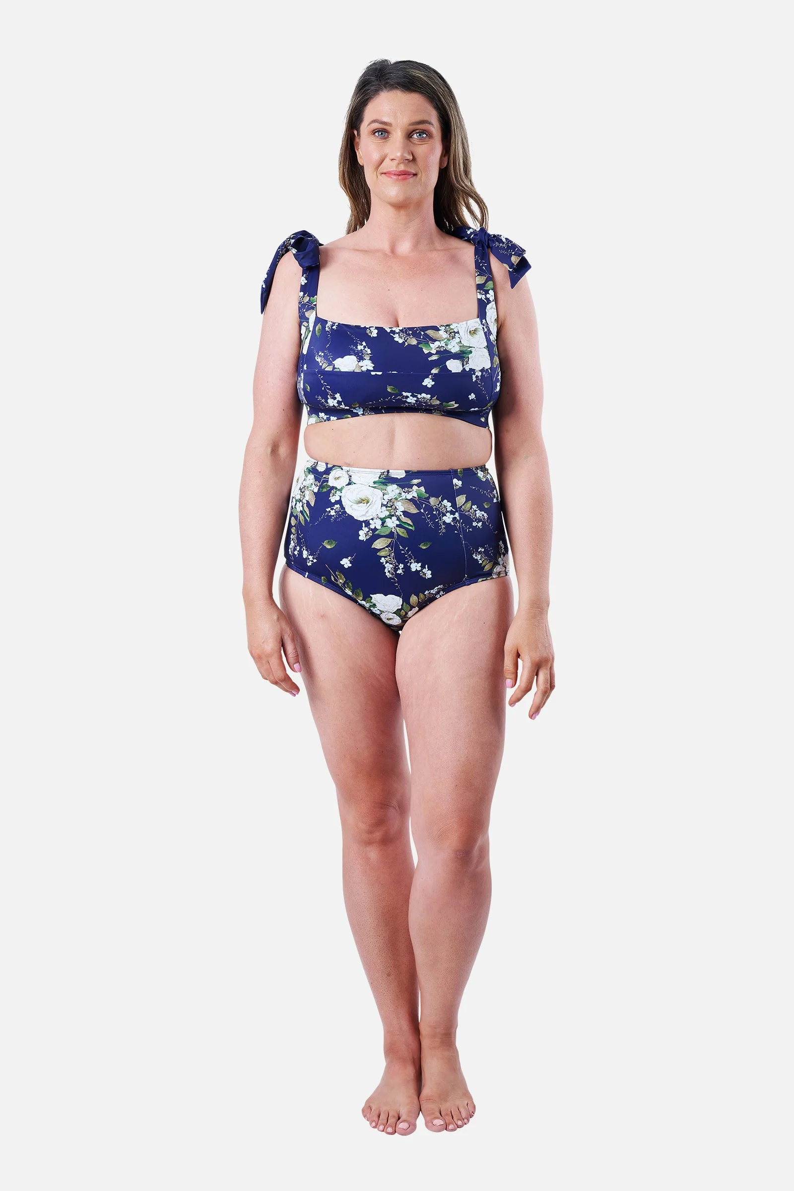 Never Say Never High-Waisted Bikini Bottom LONDON BOTANICAL NAVY - Image 9