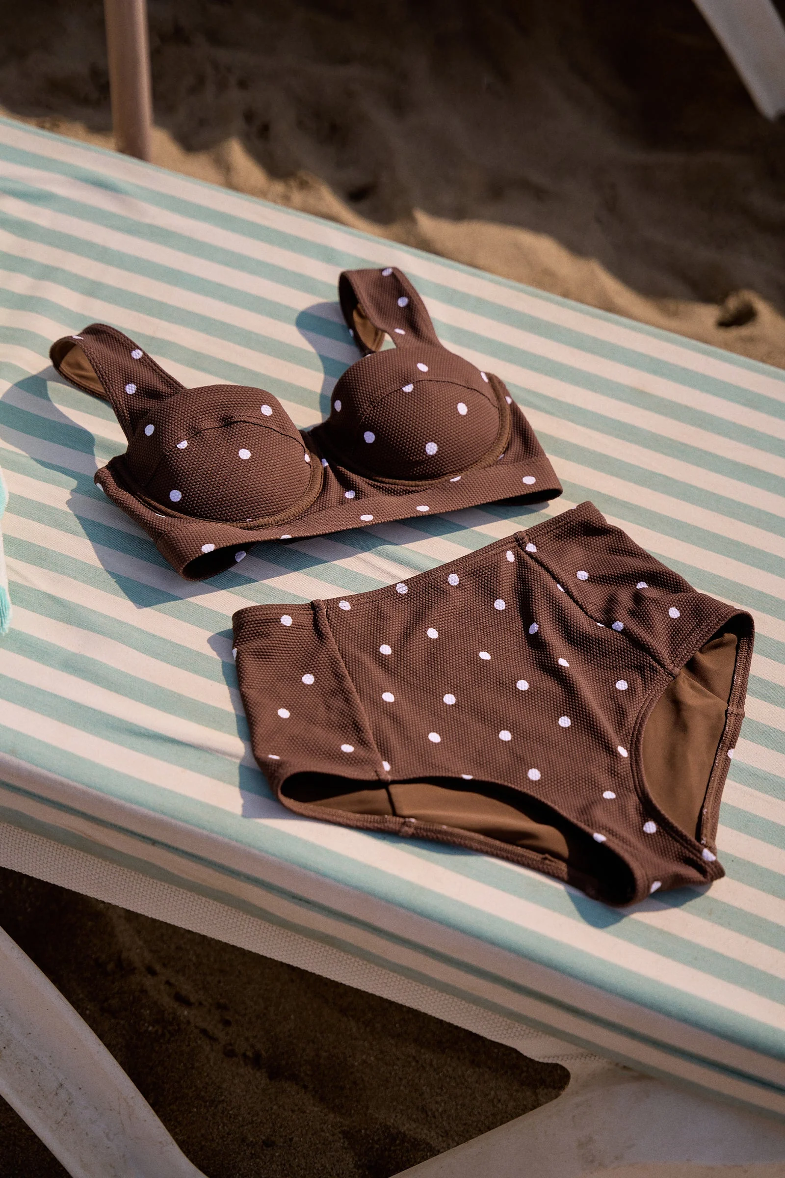 Original Bustier Balconette Bikini Bralette CHOCOLATE POLKA TEXTURE - Image 4