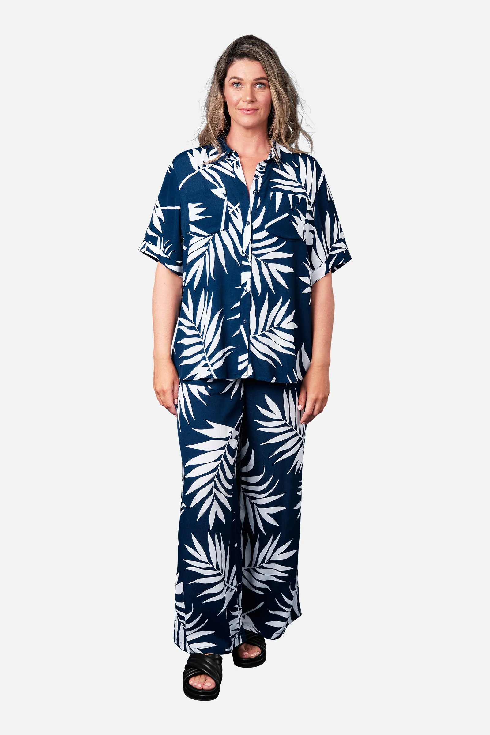 Palazzo Pants PALM SILHOUETTE NAVY - Image 12