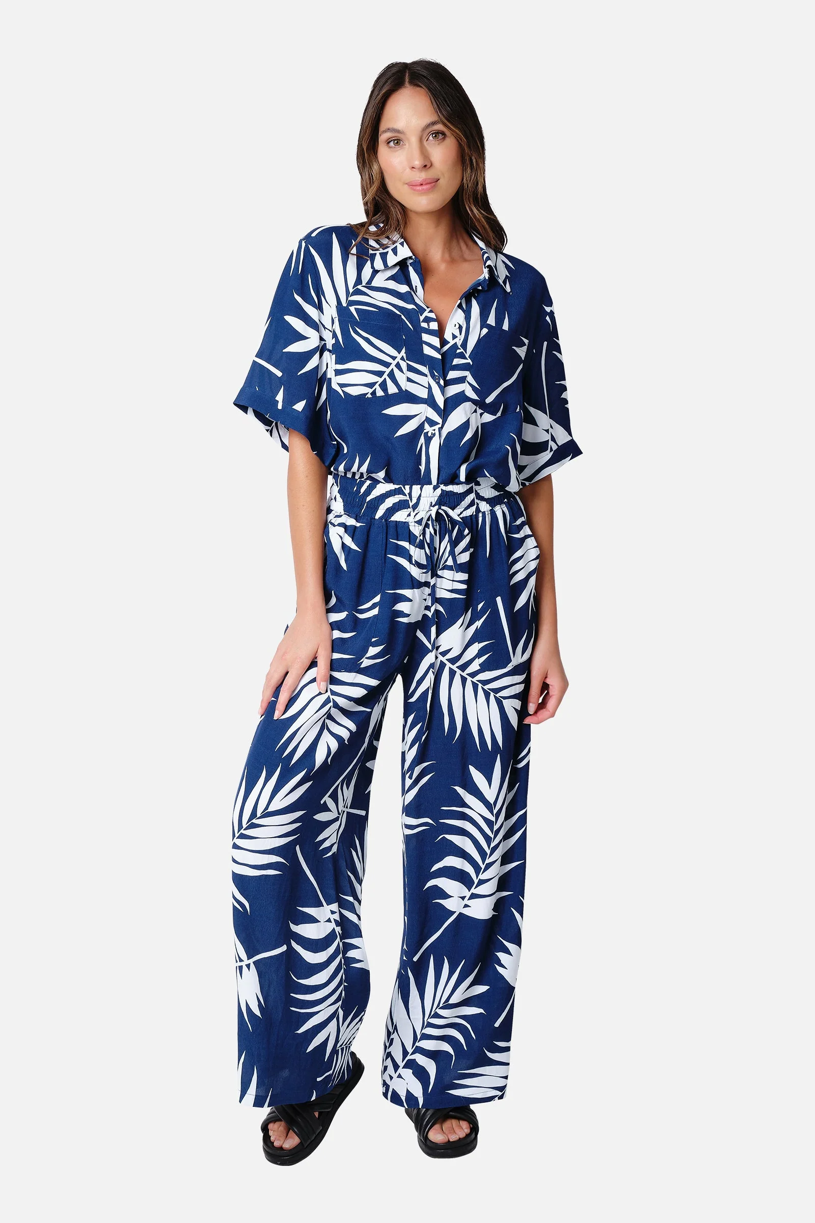 Palazzo Pants PALM SILHOUETTE NAVY - Image 3