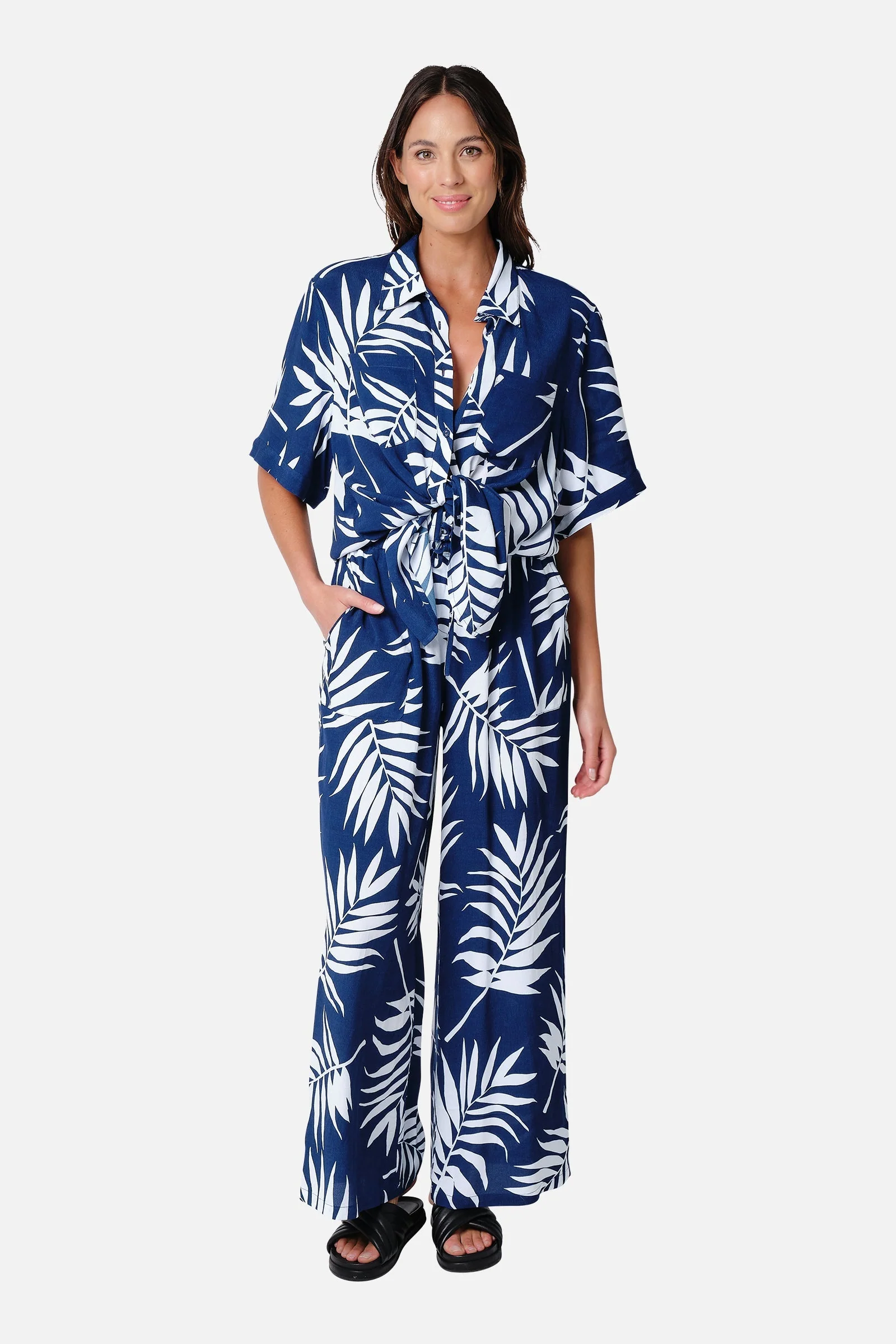 Palazzo Pants PALM SILHOUETTE NAVY - Image 6