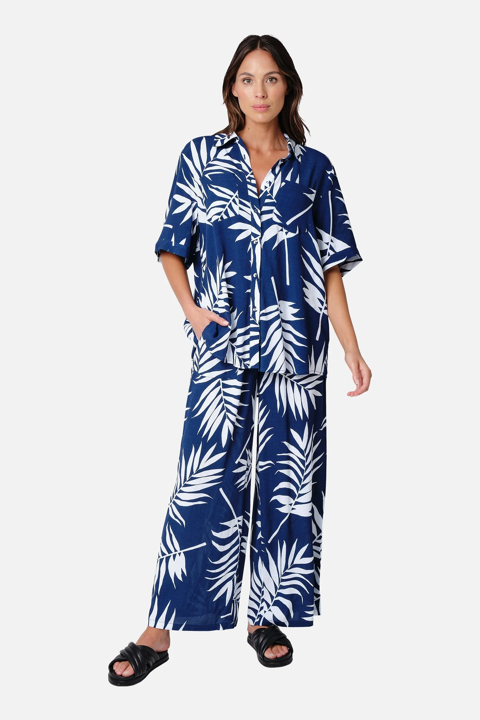 Palazzo Pants PALM SILHOUETTE NAVY - Image 7