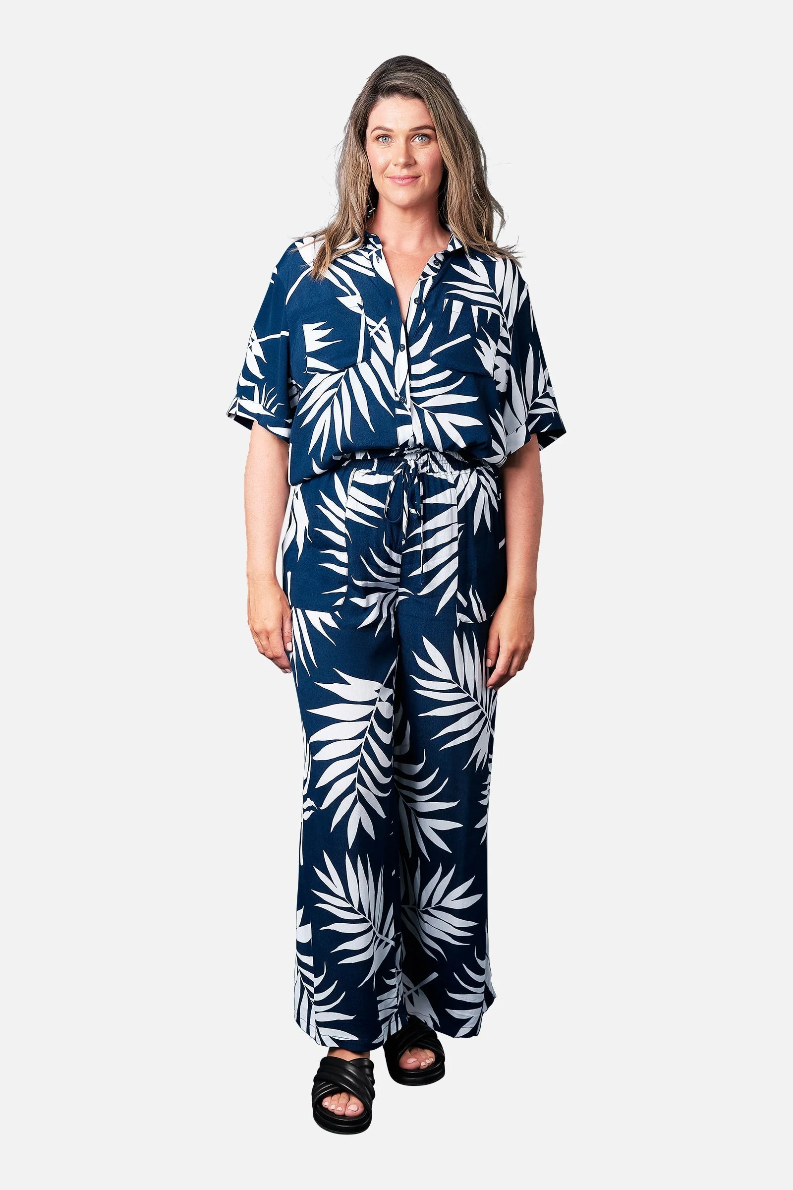 Palazzo Pants PALM SILHOUETTE NAVY - Image 9