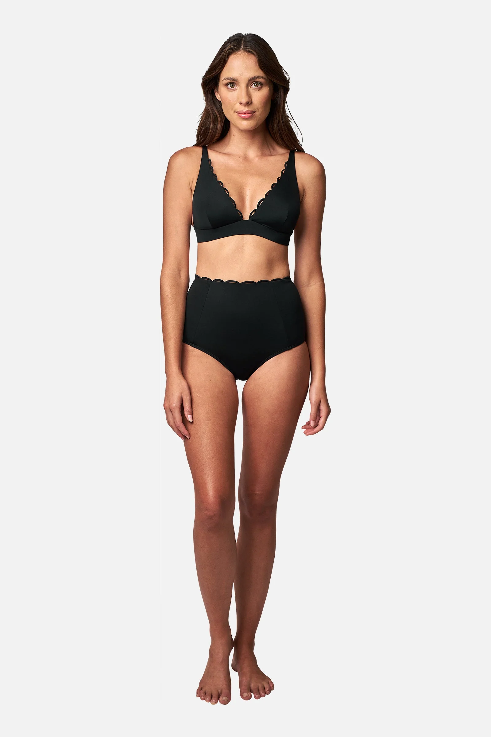 Scalloped Never Say Never High-Waisted Bikini Bottom BLACK - Image 3