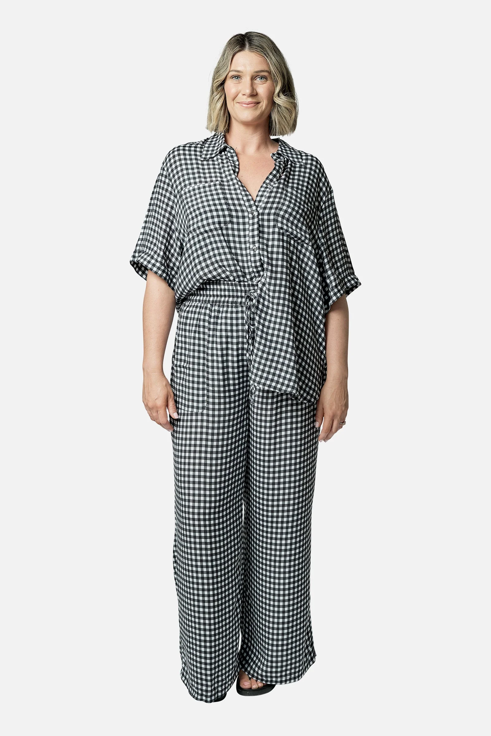 Short Sleeve Button-Up Shirt BLACK GINGHAM - Image 7