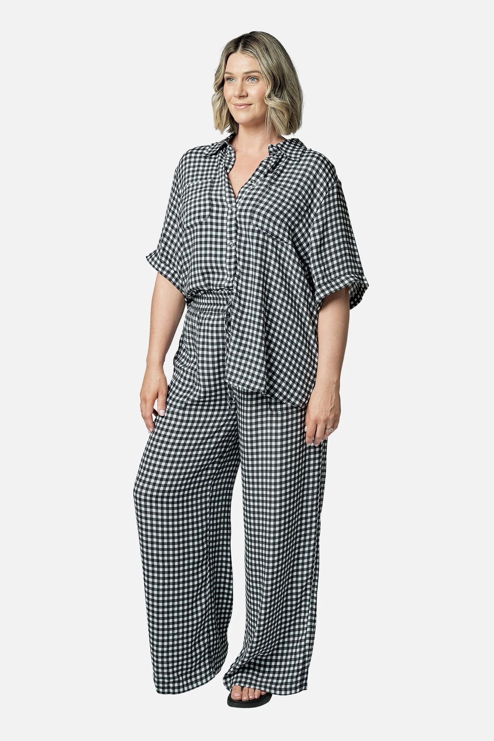 Short Sleeve Button-Up Shirt BLACK GINGHAM - Image 8