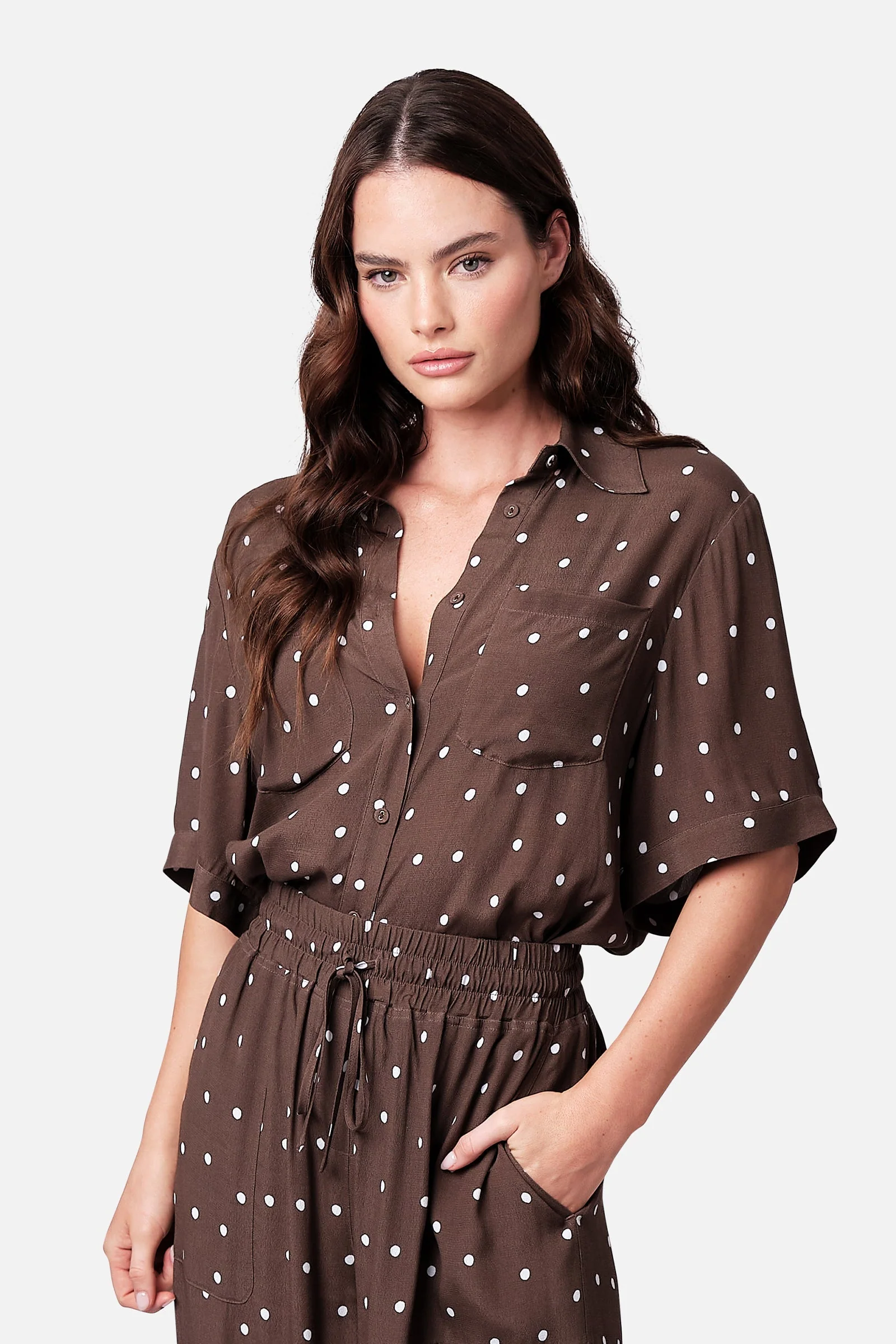 Short Sleeve Button-Up Shirt CHOCOLATE POLKA - Image 5
