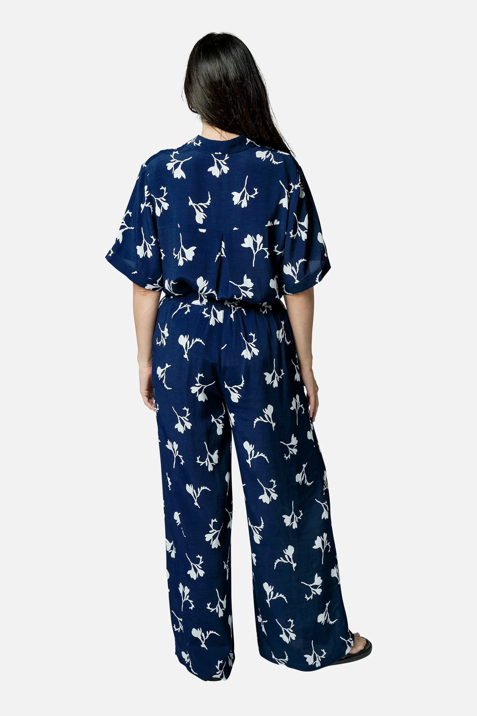Short Sleeve Button-Up Shirt FREESIA SILHOUETTE NAVY - Image 9