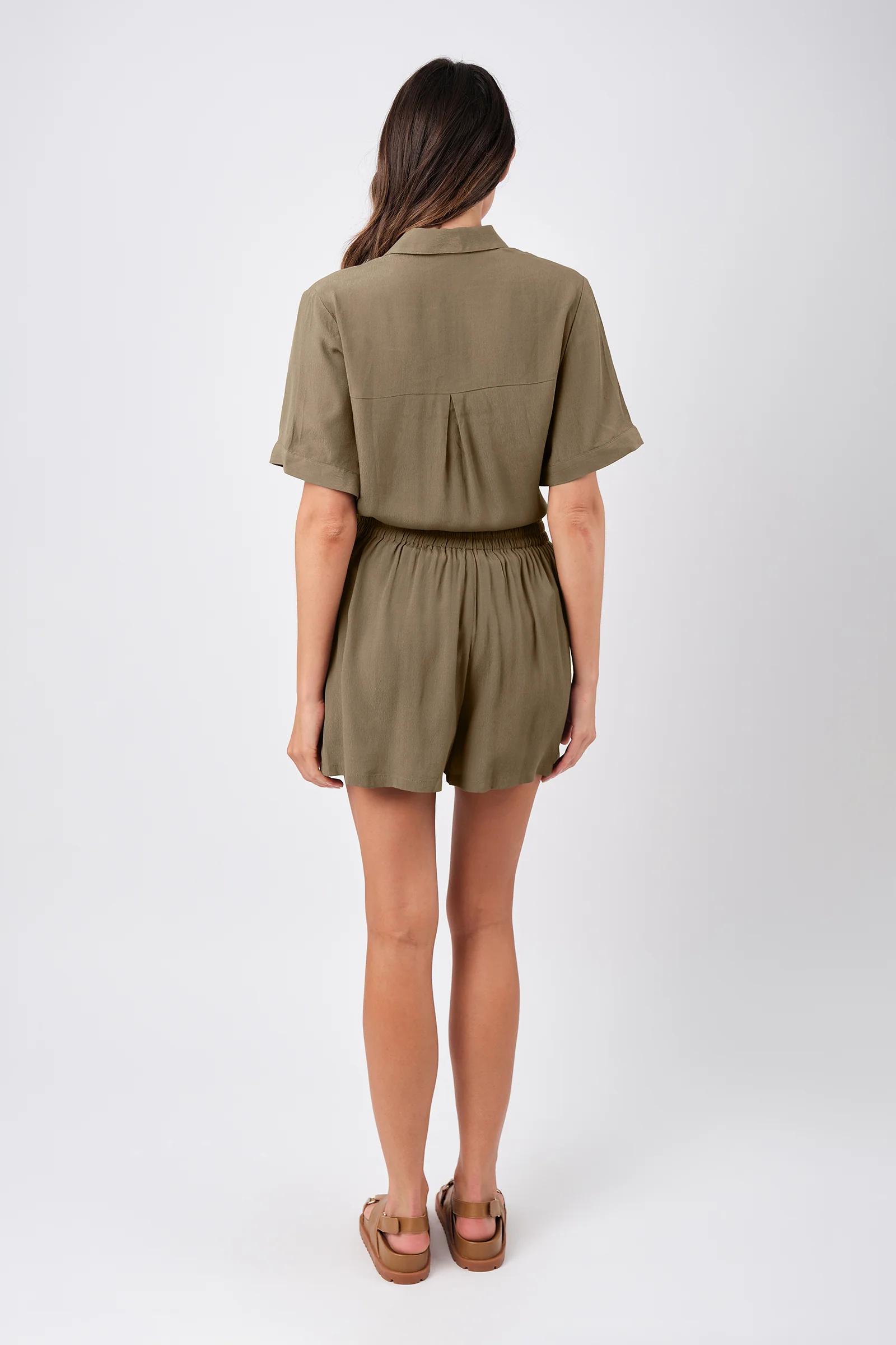 Short Sleeve Button-Up Shirt KHAKI - Image 10